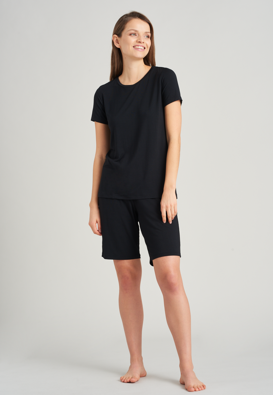 SCHIESSER Mix+Relax T-shirt, dames shirt korte mouwen modal zwart