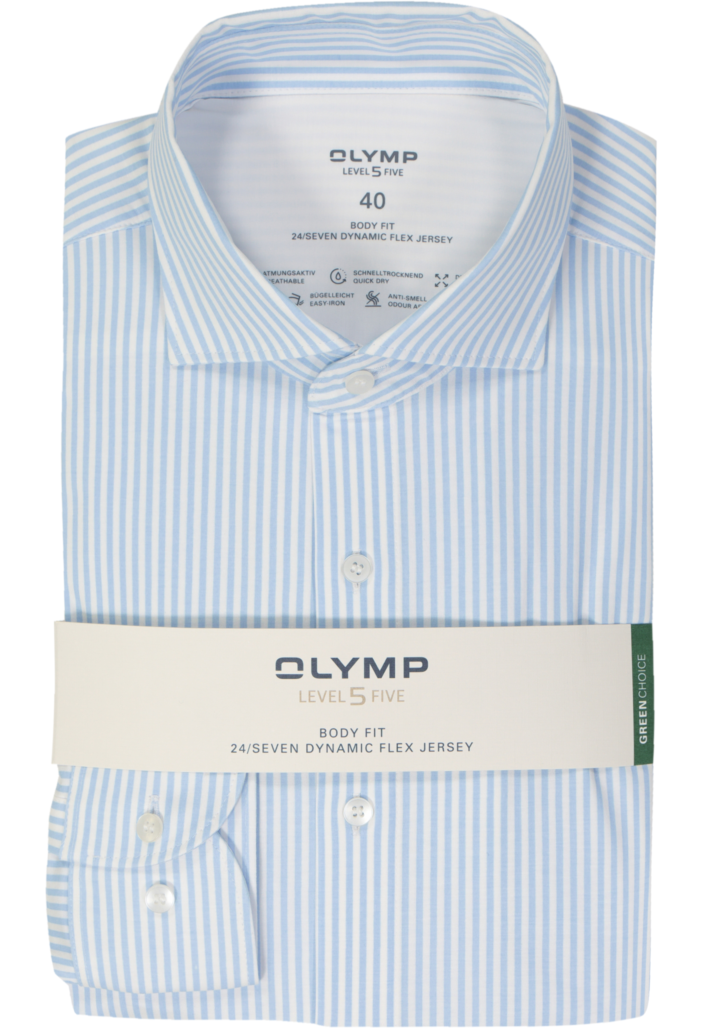 OLYMP Level 5 body fit overhemd 24/7, lichtblauw met wit gestreept tricot