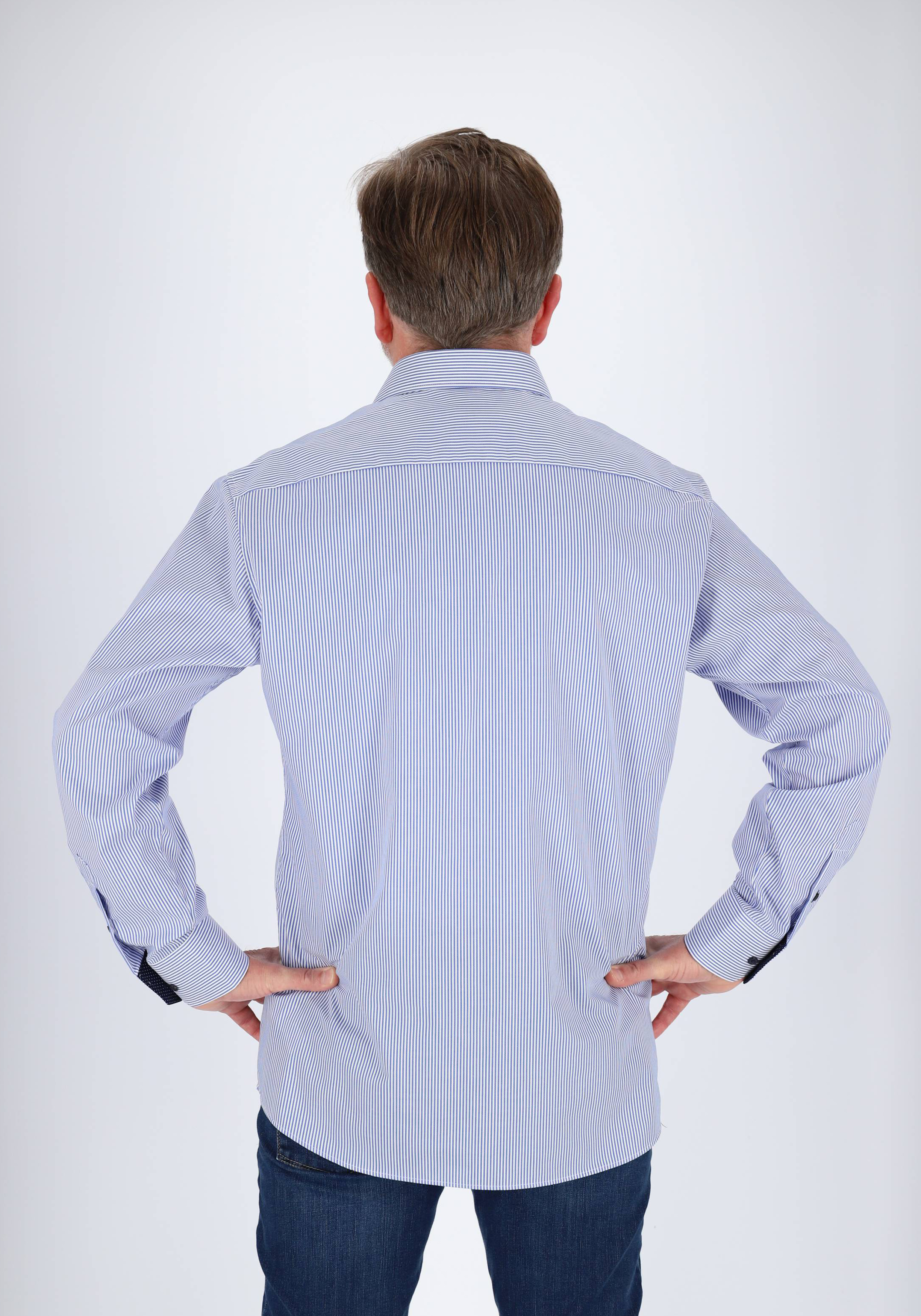 ETERNA modern fit overhemd, twill heren overhemd, blauw met wit gestreept (blauw contrast)