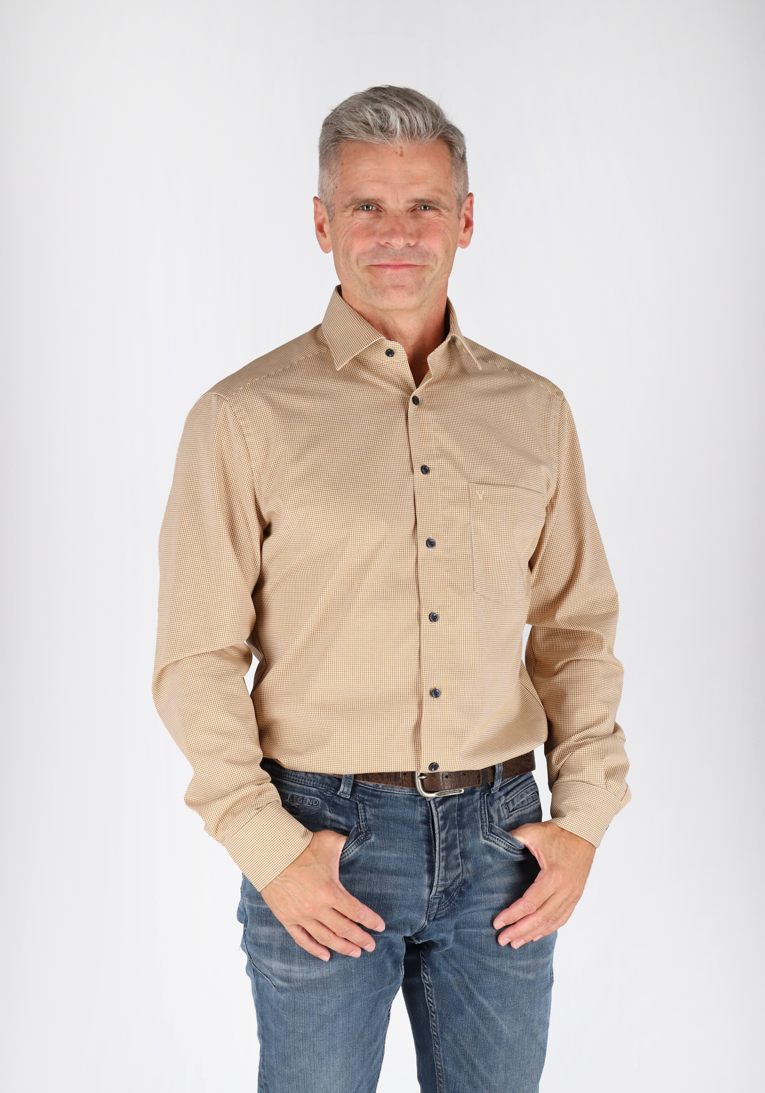 MARVELIS modern fit overhemd, popeline, geel heel fijn geruit