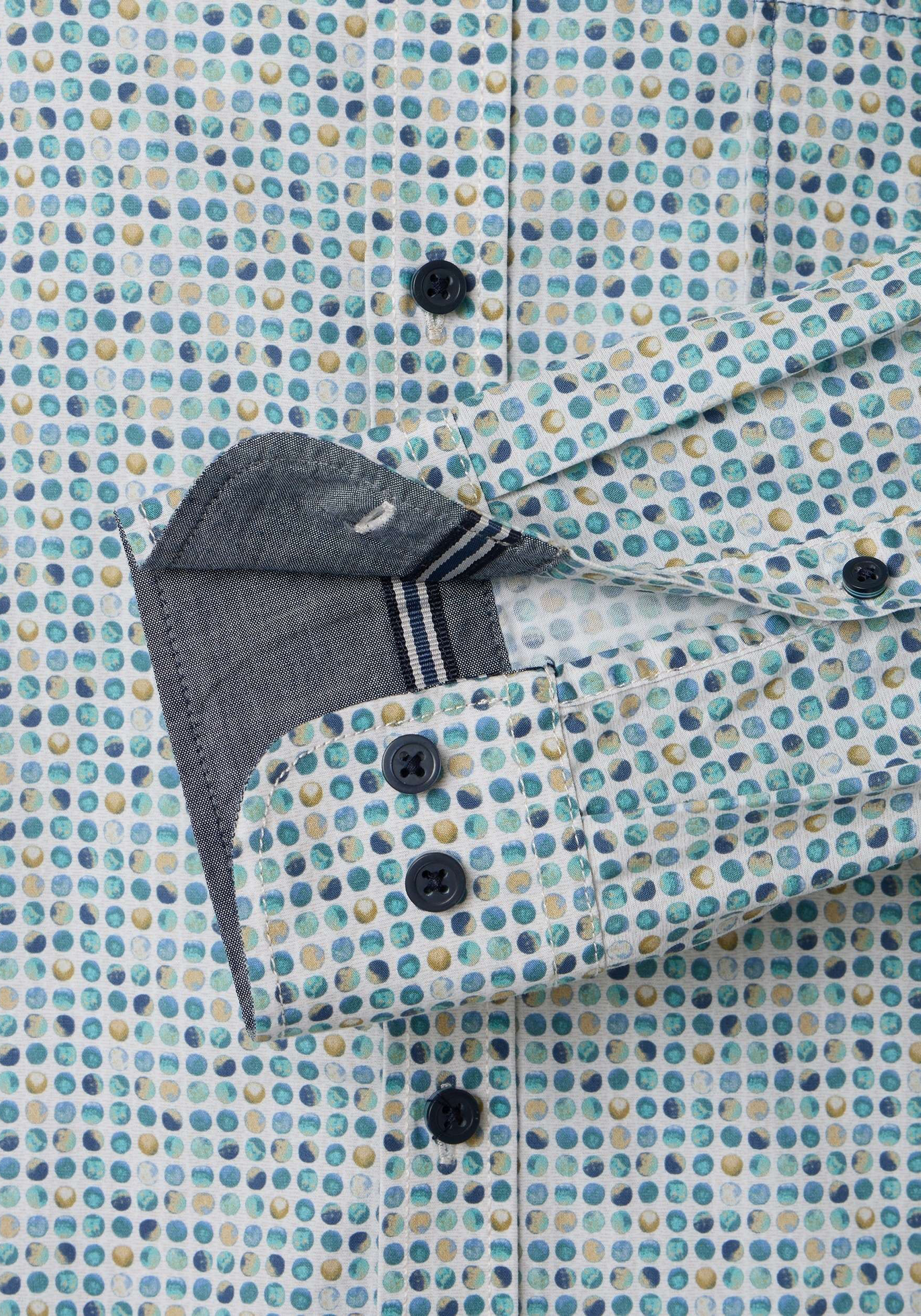 CASA MODA Sport casual fit overhemd, popeline, wit met blauw, aqua en geel balletjes dessin