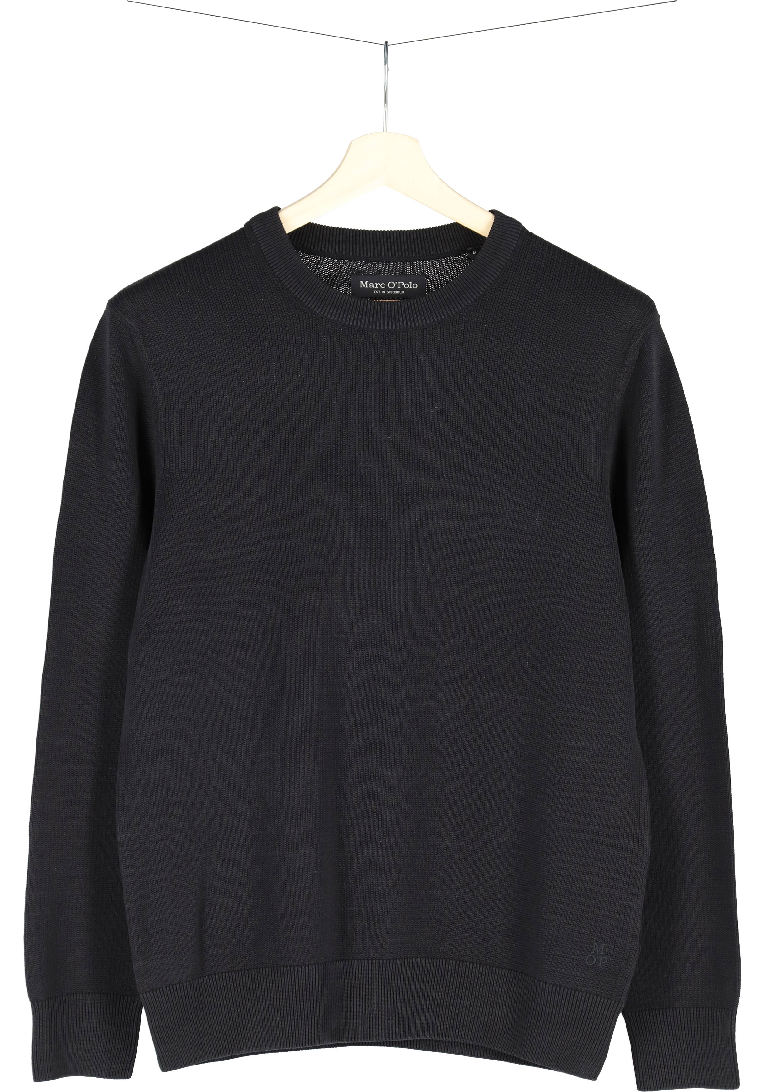 Marc O'Polo regular fit pullover, heren trui katoen met O-hals, zwart (middeldik)