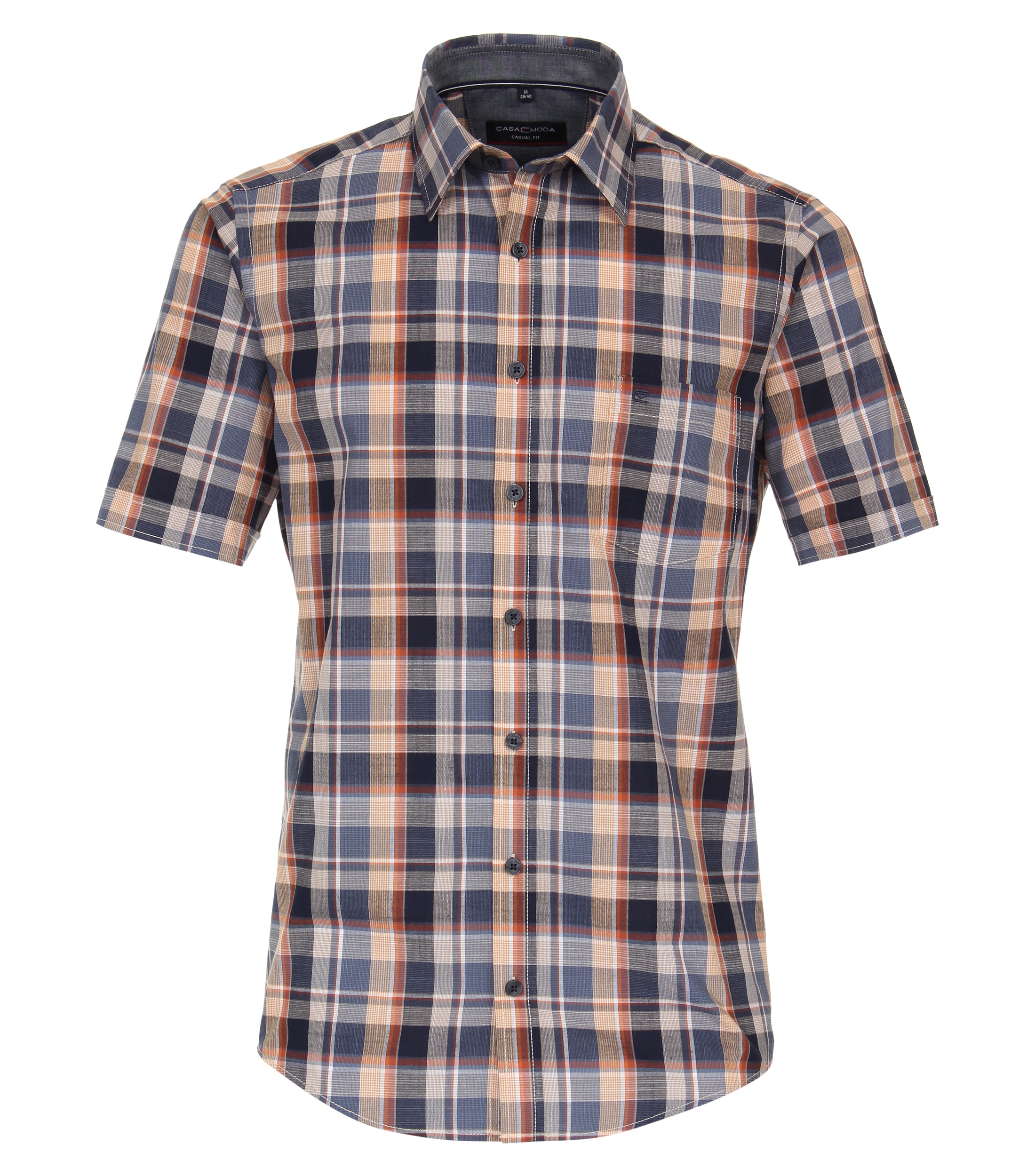 CASA MODA Sport casual fit overhemd, korte mouw, chambray, blauw geruit - 944199300-100