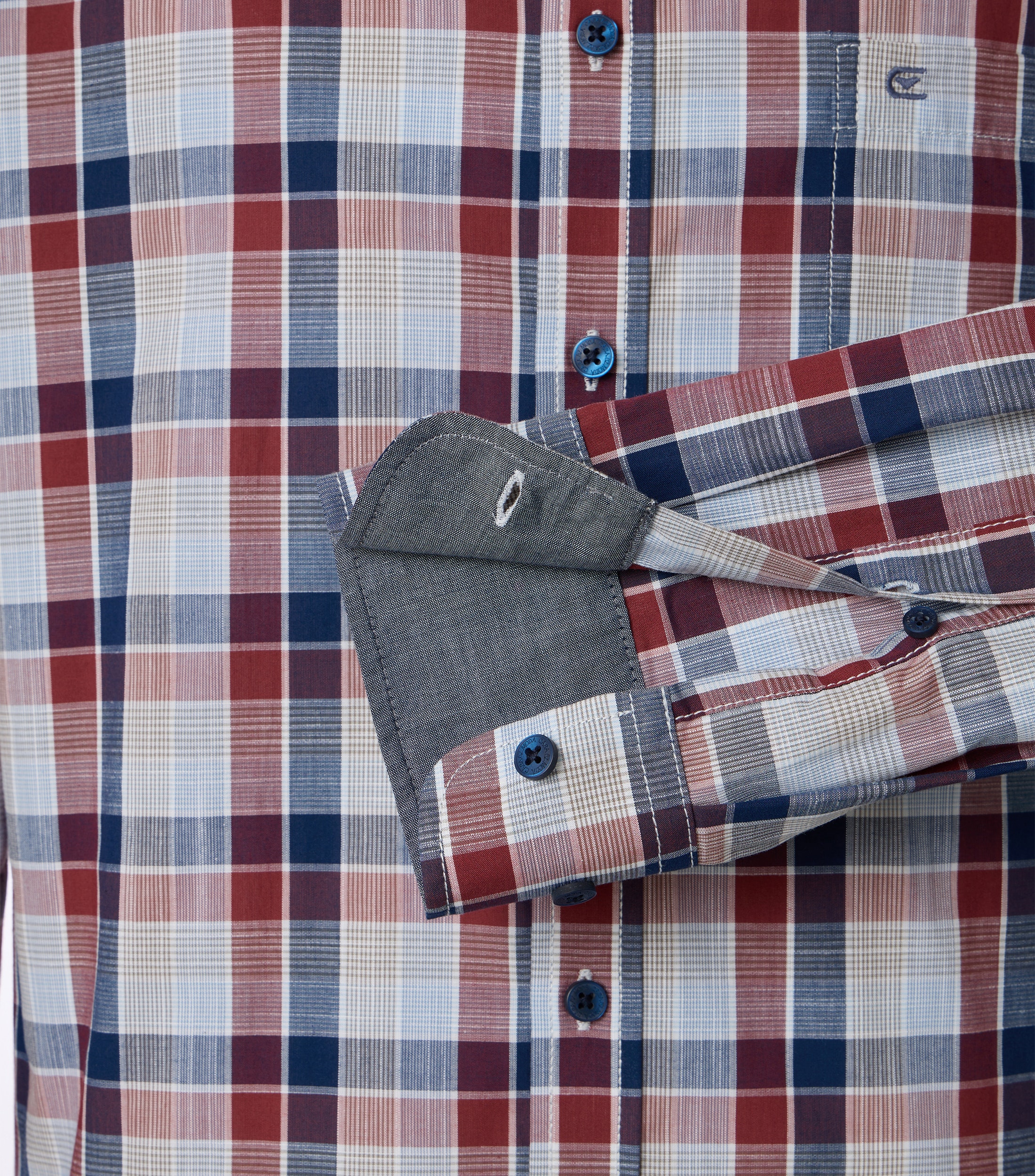 CASA MODA Sport comfort fit overhemd, chambray, blauw met donkerrood en beige geruit