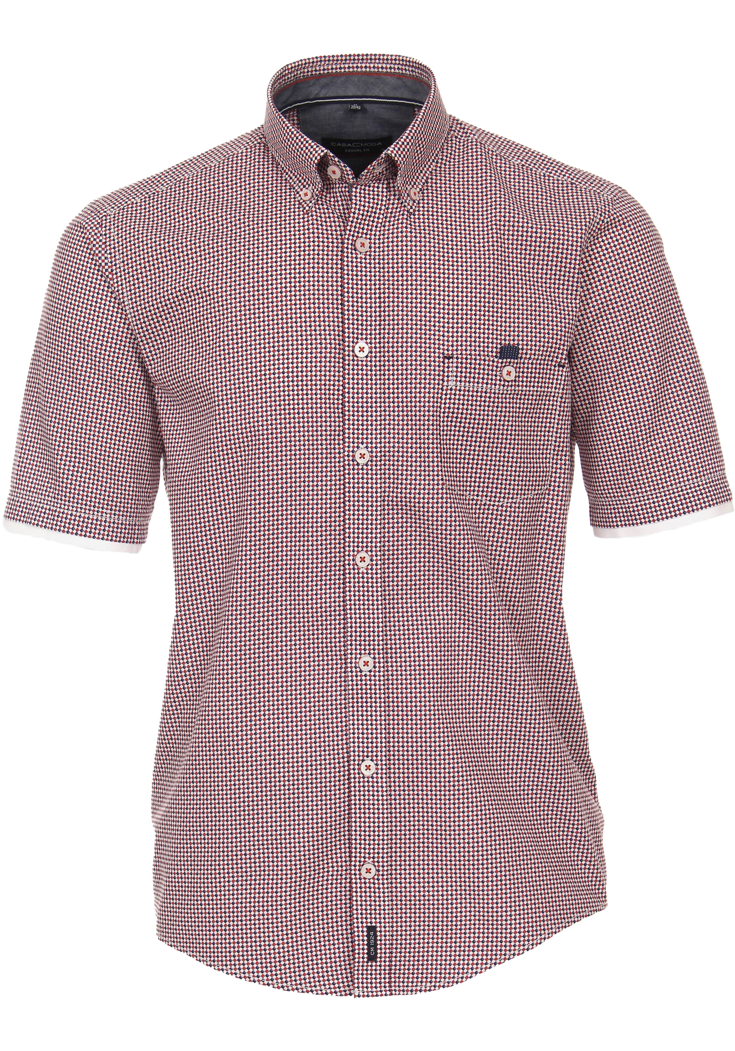CASA MODA Sport casual fit overhemd, korte mouw, popeline, rood dessin