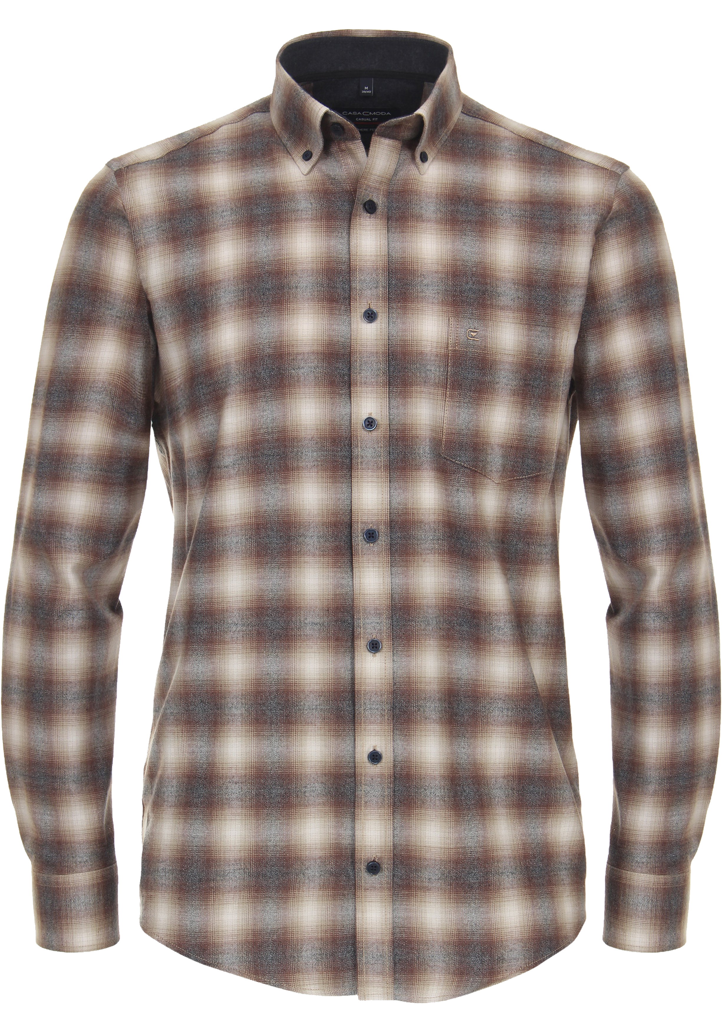 CASA MODA Sport casual fit overhemd, flanel, bruin geruit