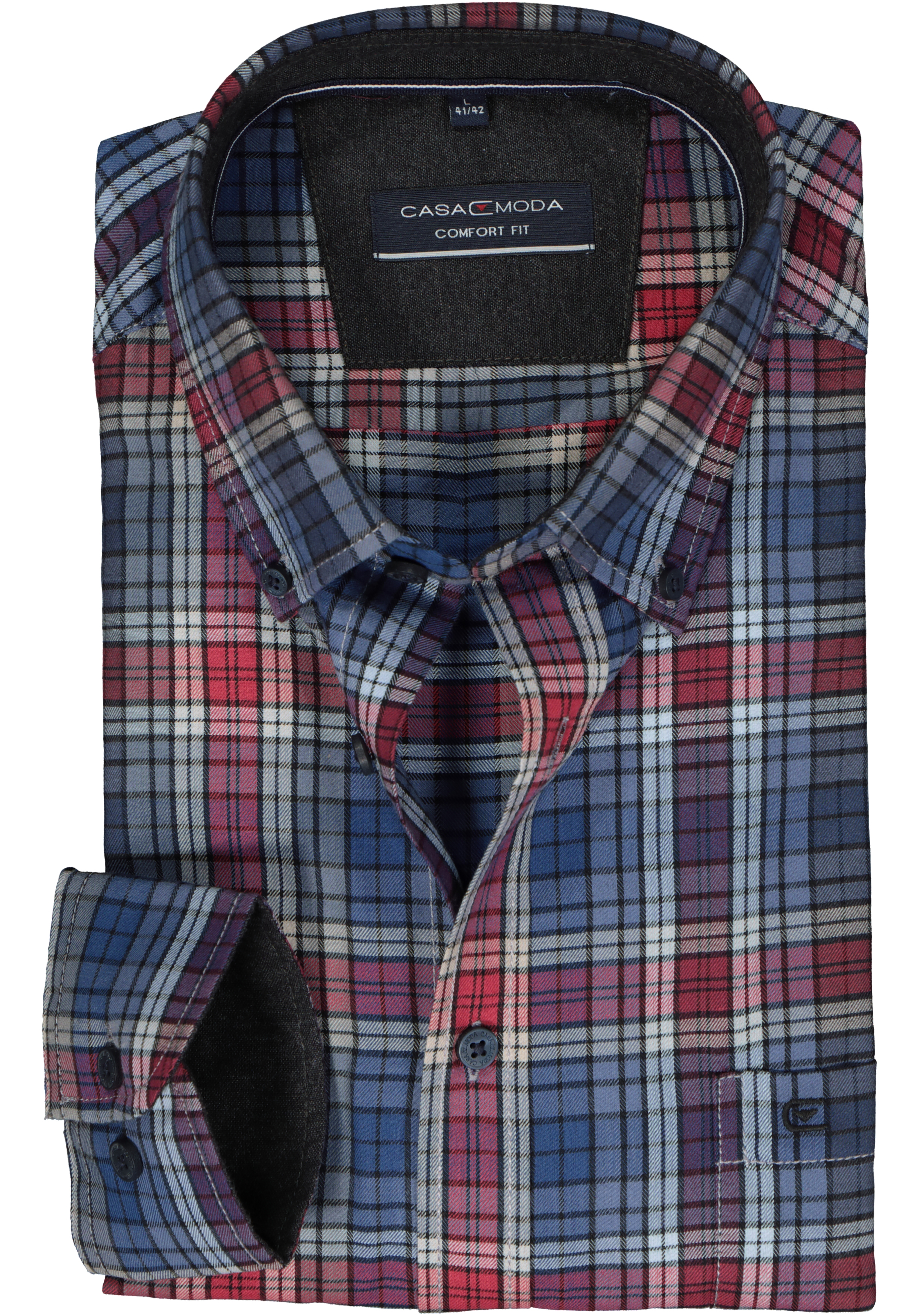 CASA MODA Sport comfort fit overhemd, popeline, rood geruit
