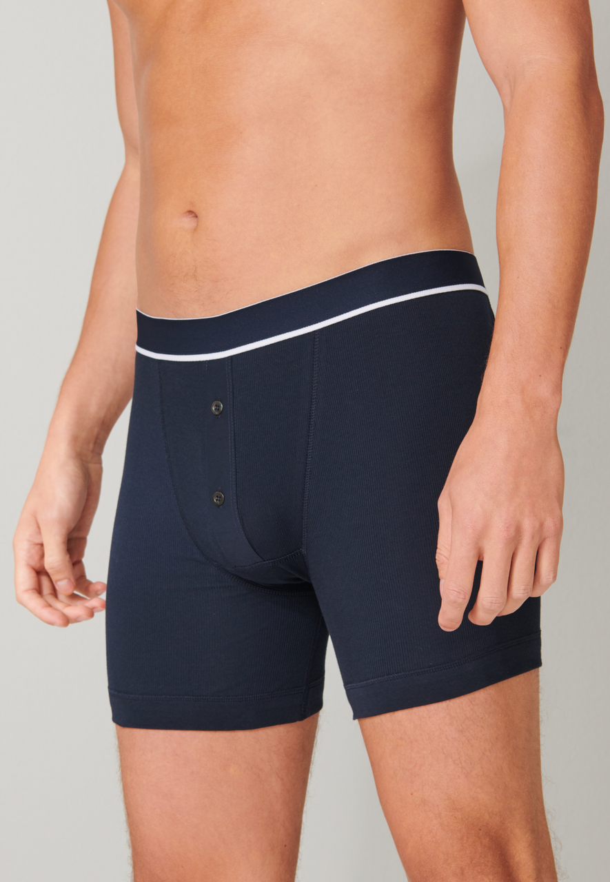 SCHIESSER Retro Rib boxer (1-pack), heren short dubbelrib biologisch katoen donkerblauw
