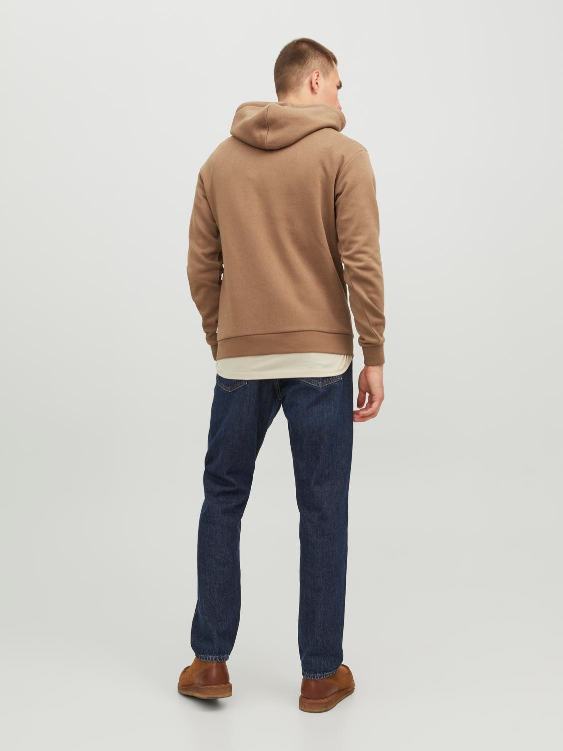 JACK & JONES Bradley sweat hood regular fit, heren hoodie katoenmengsel met capuchon, camel bruin