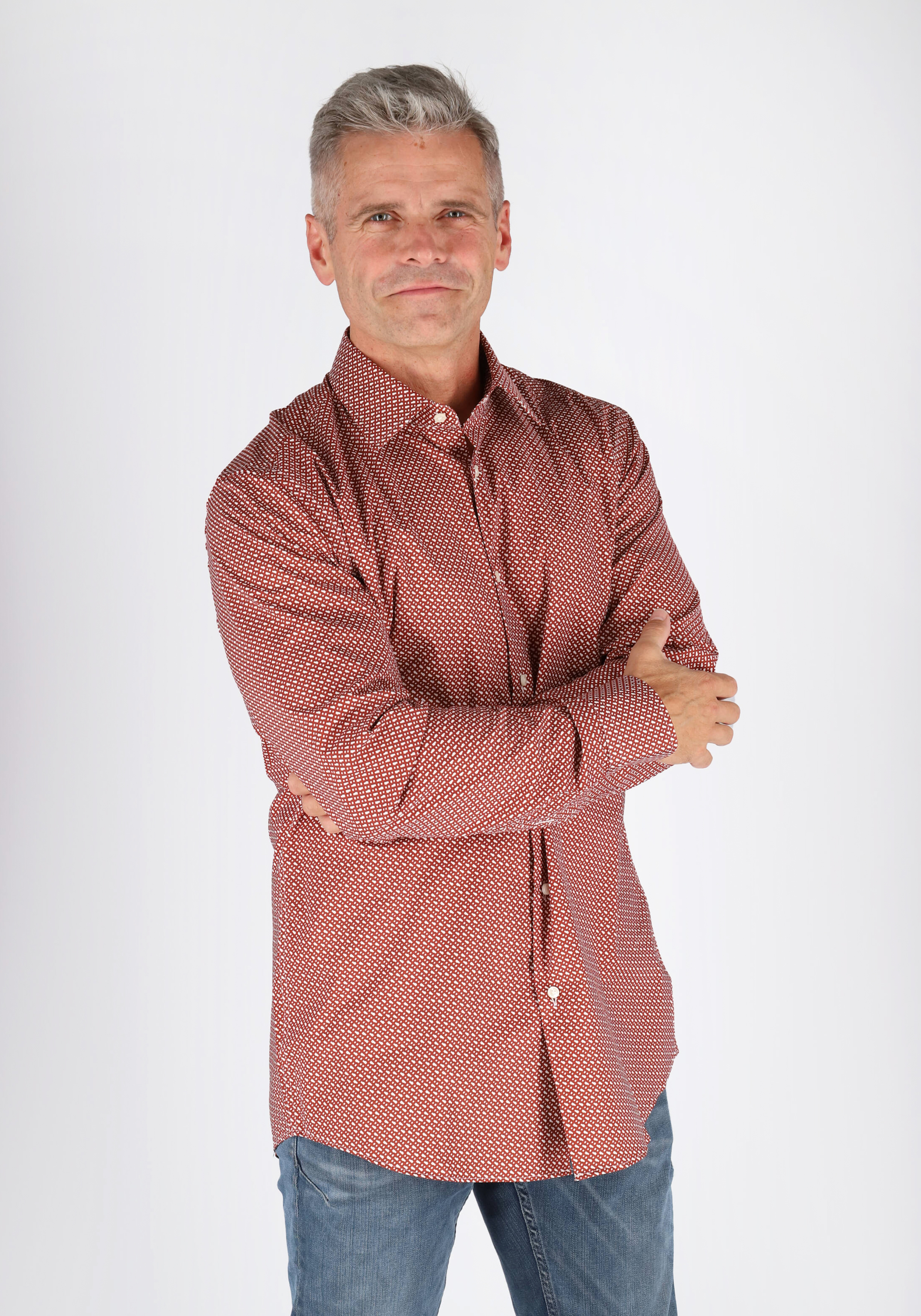 HUGO BOSS Hank slim fit overhemd, popeline, rood dessin