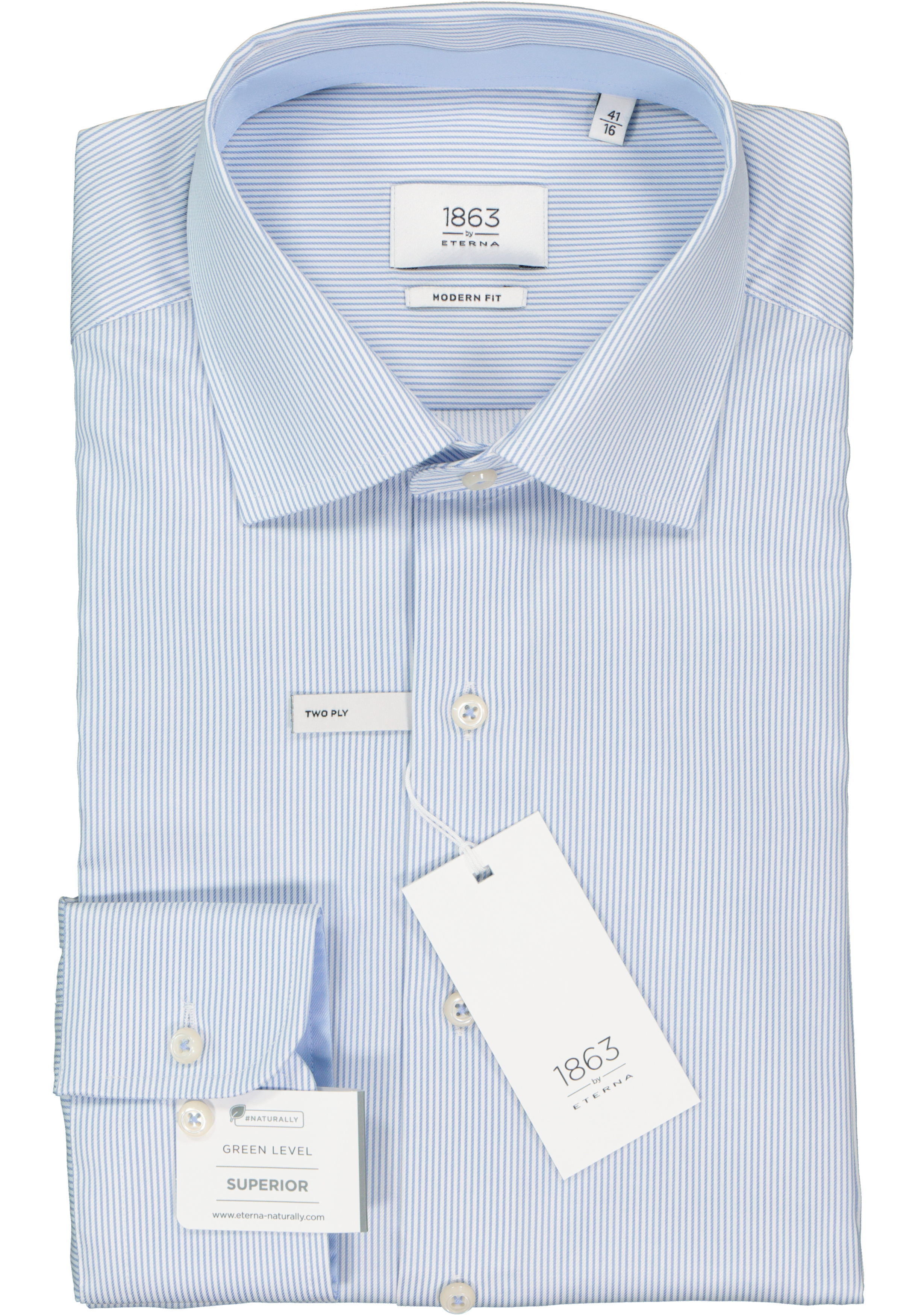 ETERNA 1863 modern fit premium overhemd, 2-ply twill heren overhemd, lichtblauw met wit gestreept