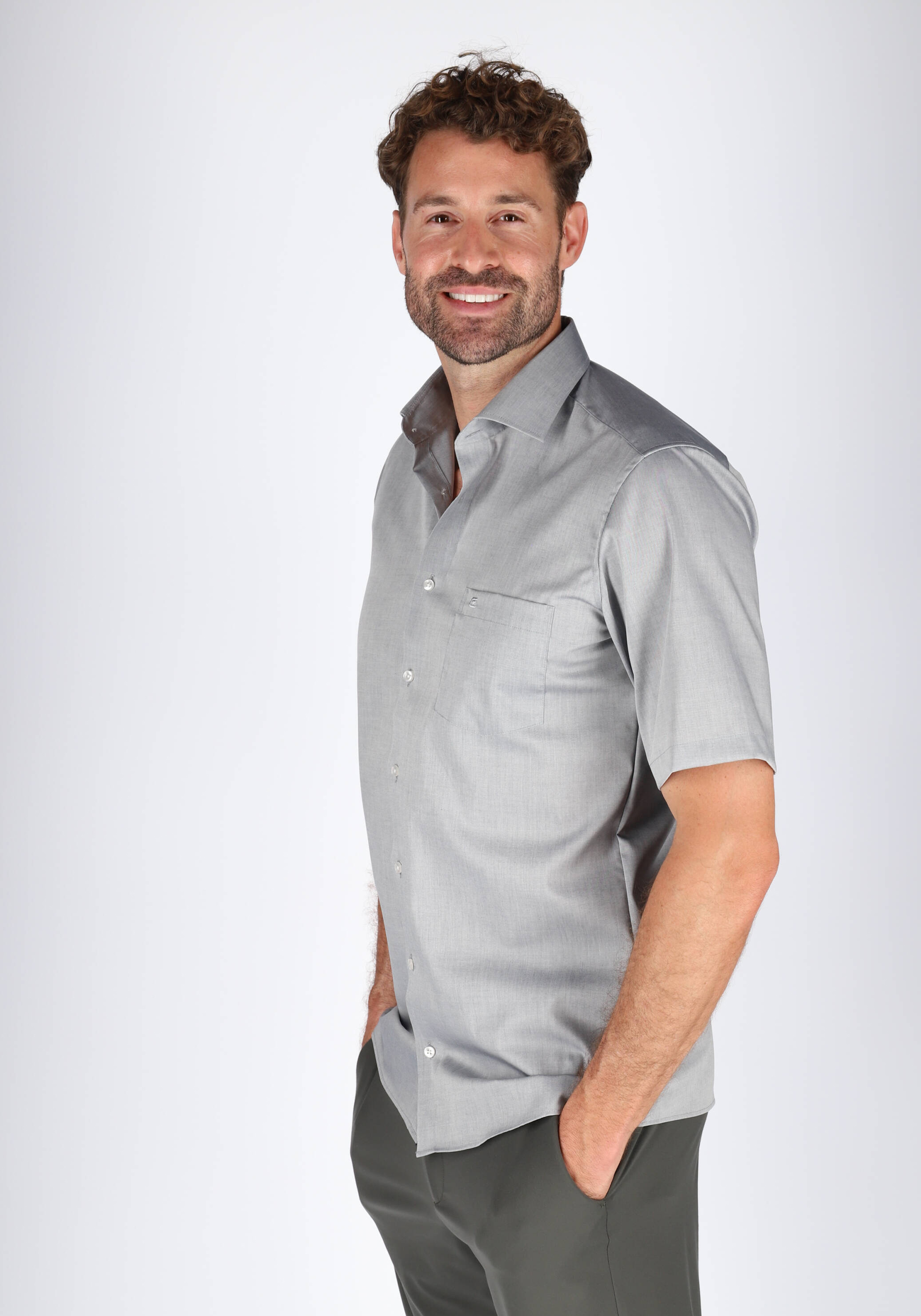 CASA MODA modern fit overhemd, korte mouw, grijs