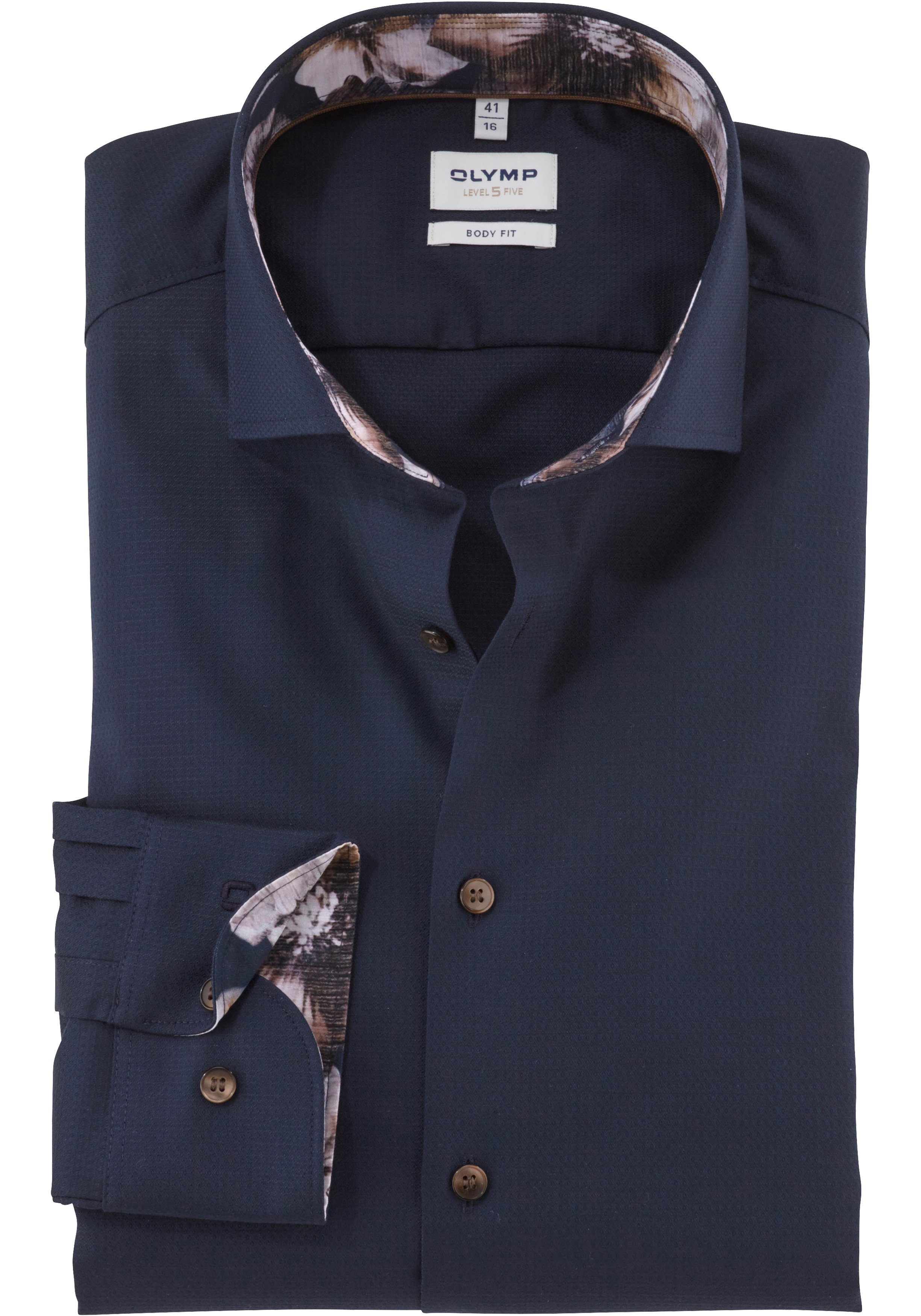 OLYMP Level 5 body fit overhemd, structuur, marine blauw