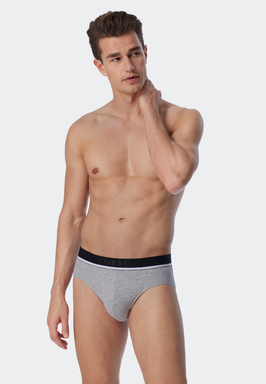 SCHIESSER 95/5 slip (3-pack), heren rioslips biologisch katoen geweven elastische tailleband zwart/grijs