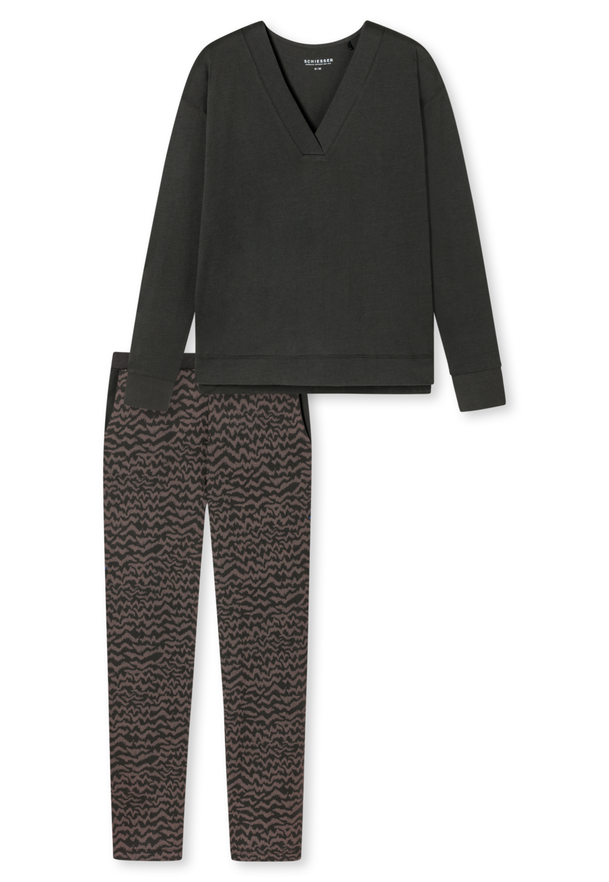 SCHIESSER Modern Nightwear pyjamaset, dames pyjama lang modal oversized V-hals antraciet