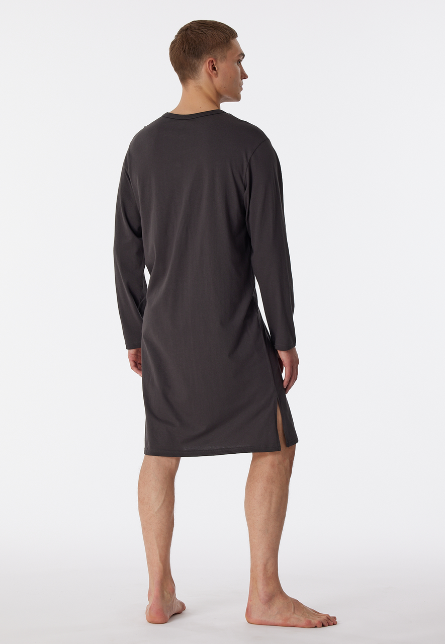 SCHIESSER Comfort Nightwear nachthemd, heren nachthemd met lange mouwen biologisch katoen knoopsluiting gestreept antraciet