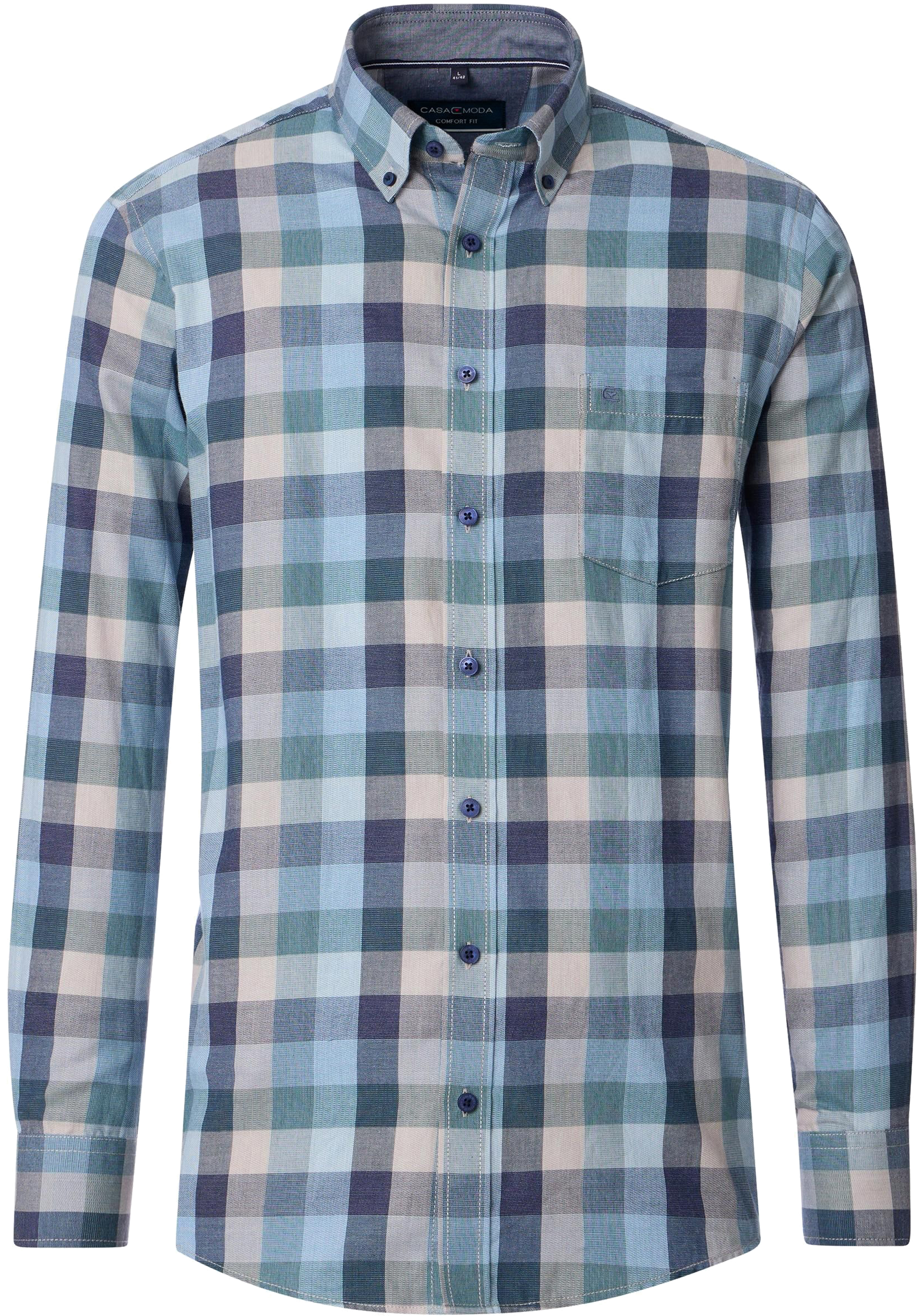 CASA MODA Sport casual fit overhemd, twill, blauw met groen en beige geruit