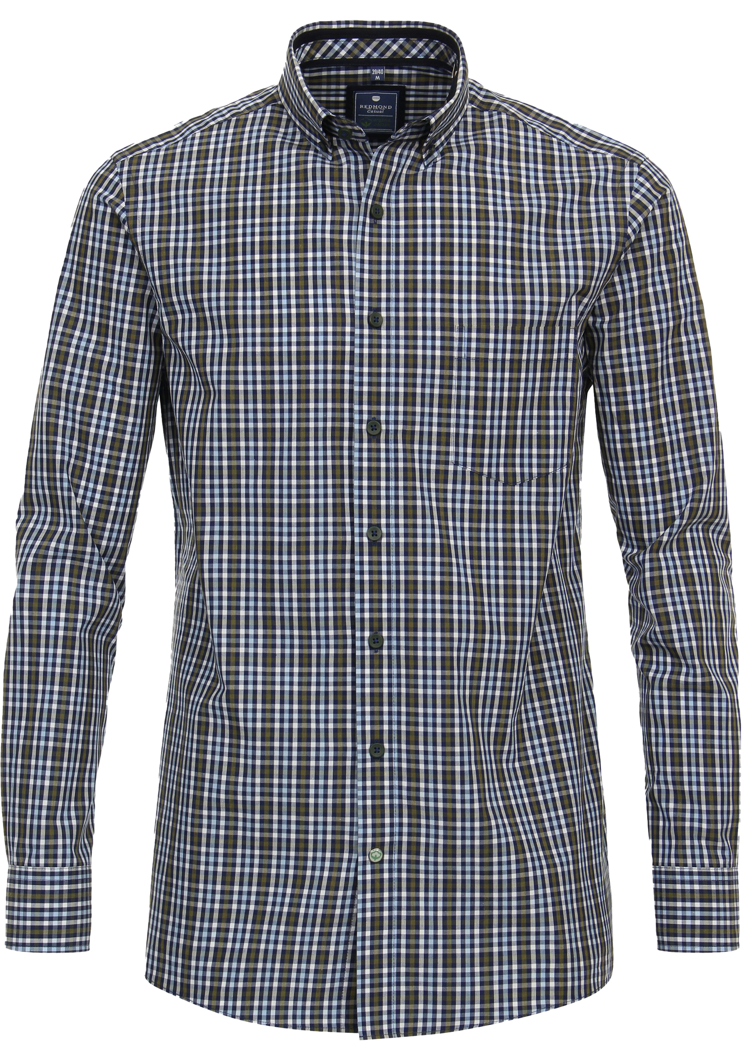 Redmond comfort fit overhemd, popeline, groen geruit