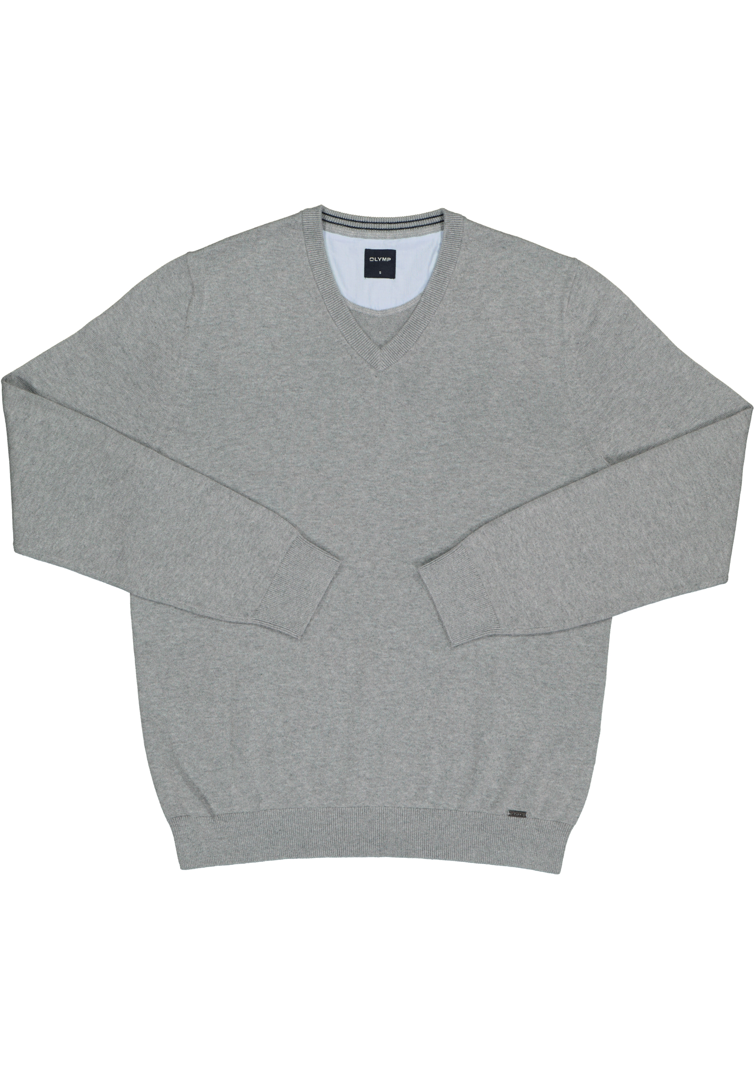 OLYMP modern fit trui katoen, V-hals, grijs