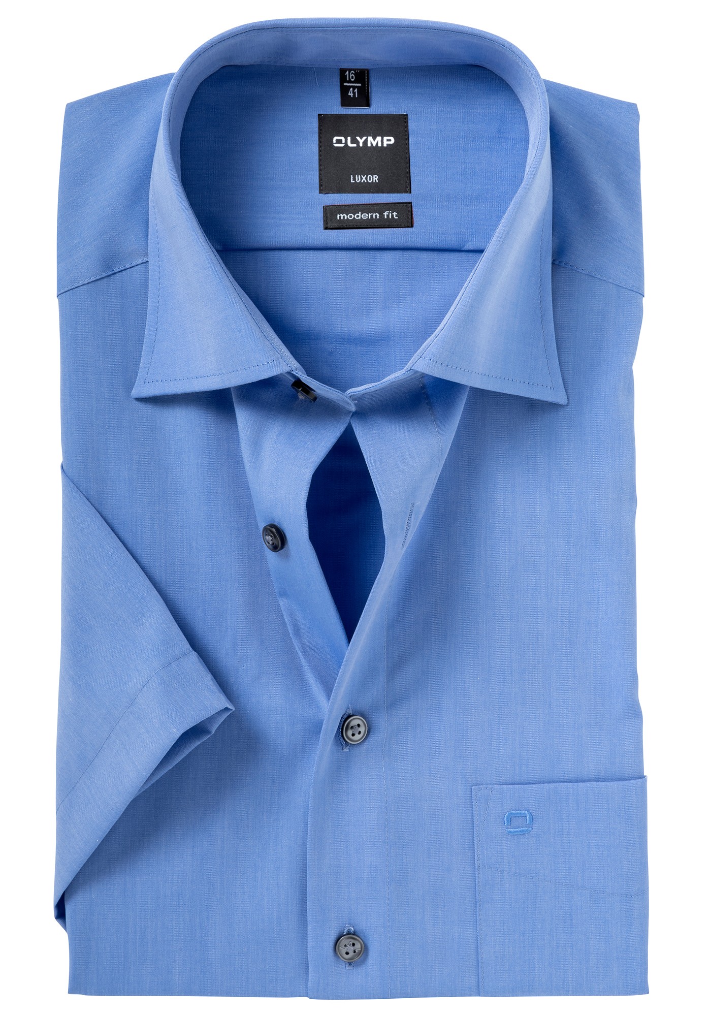 OLYMP Luxor modern fit overhemd, korte mouw, midden blauw