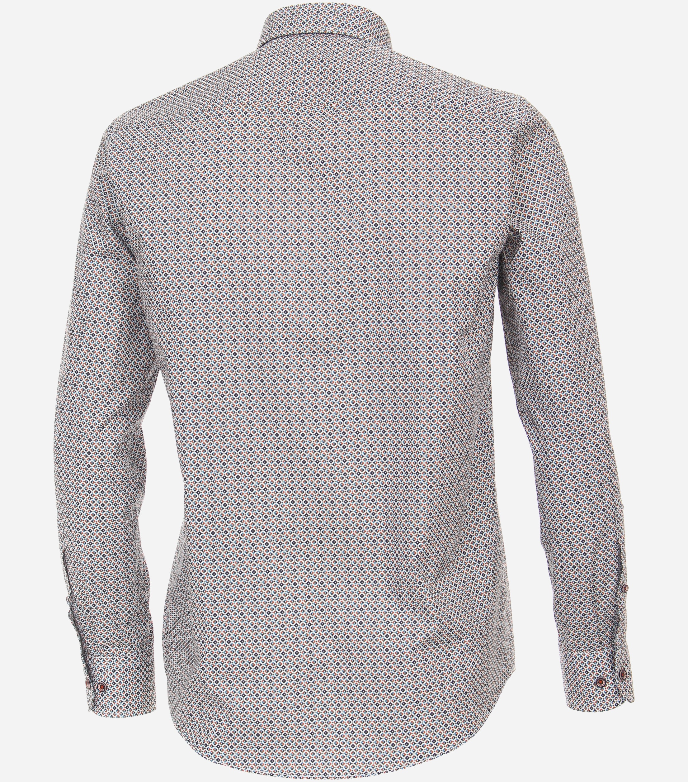 CASA MODA Sport casual fit overhemd, mouwlengte 72 cm, popeline, blauw met wit en oranje dessin