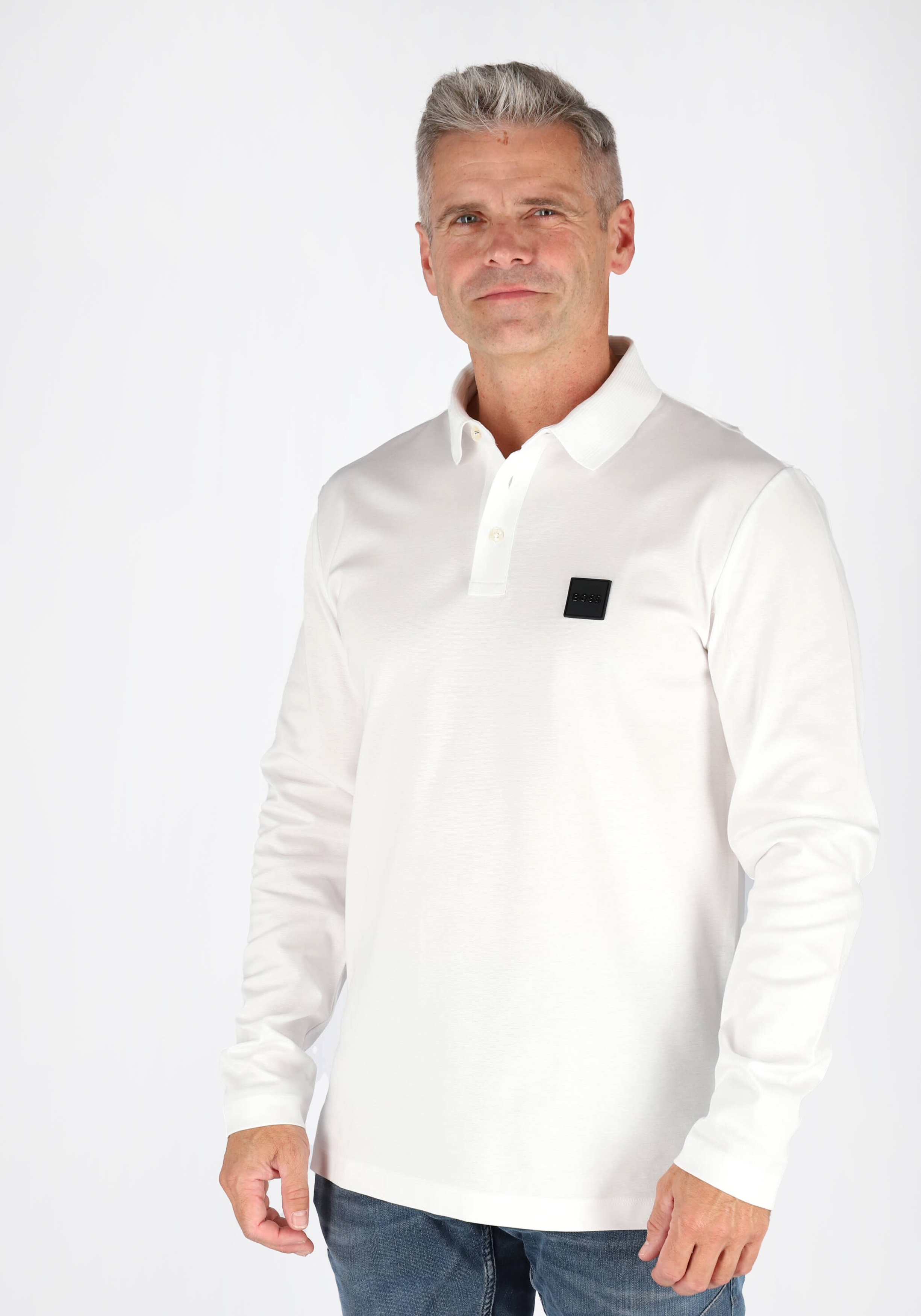 BOSS Pado regular fit polo lange mouw, jersey, wit