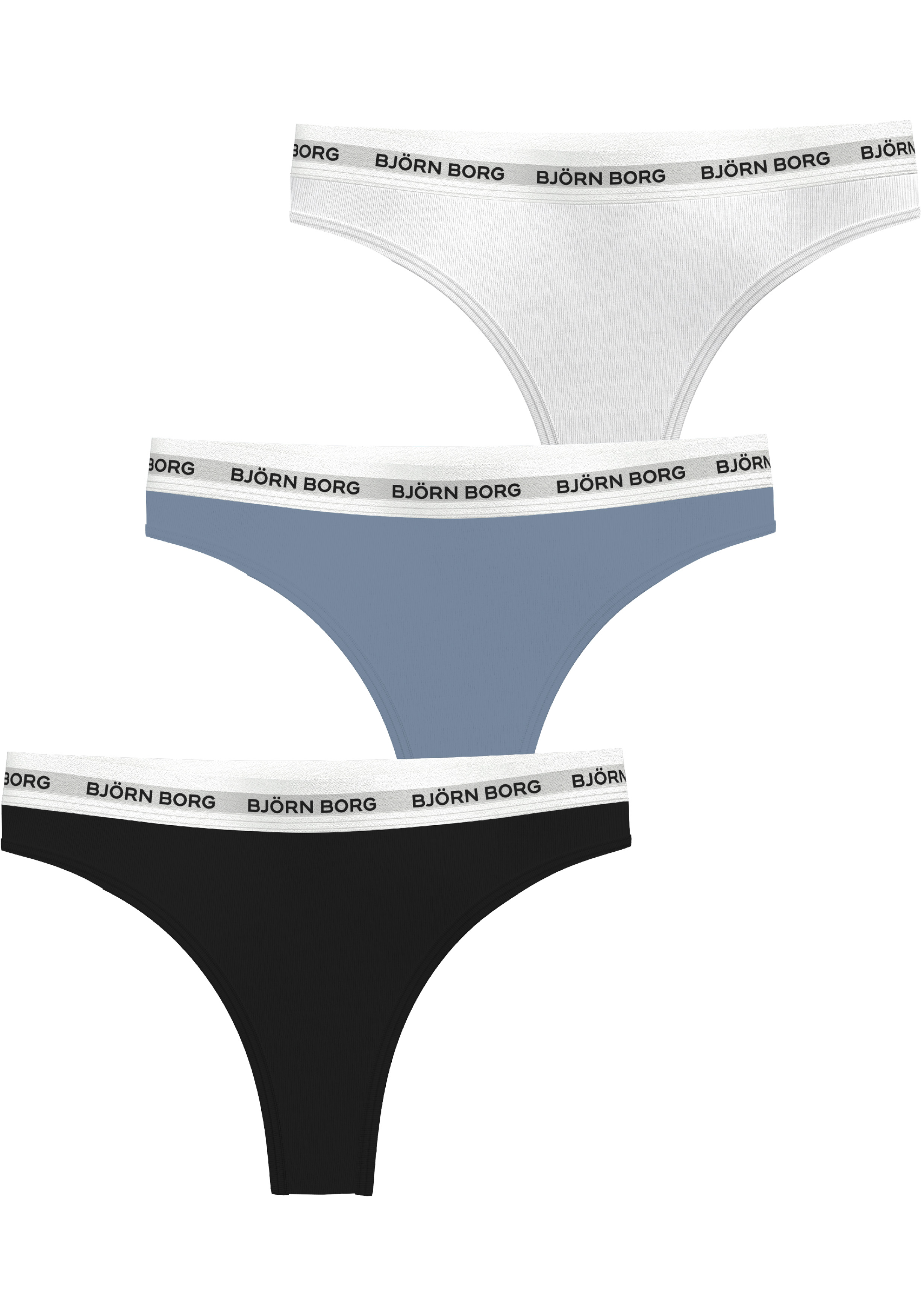 Bjorn Borg dames Logo thong, string (3-pack), wit, blauw, zwart