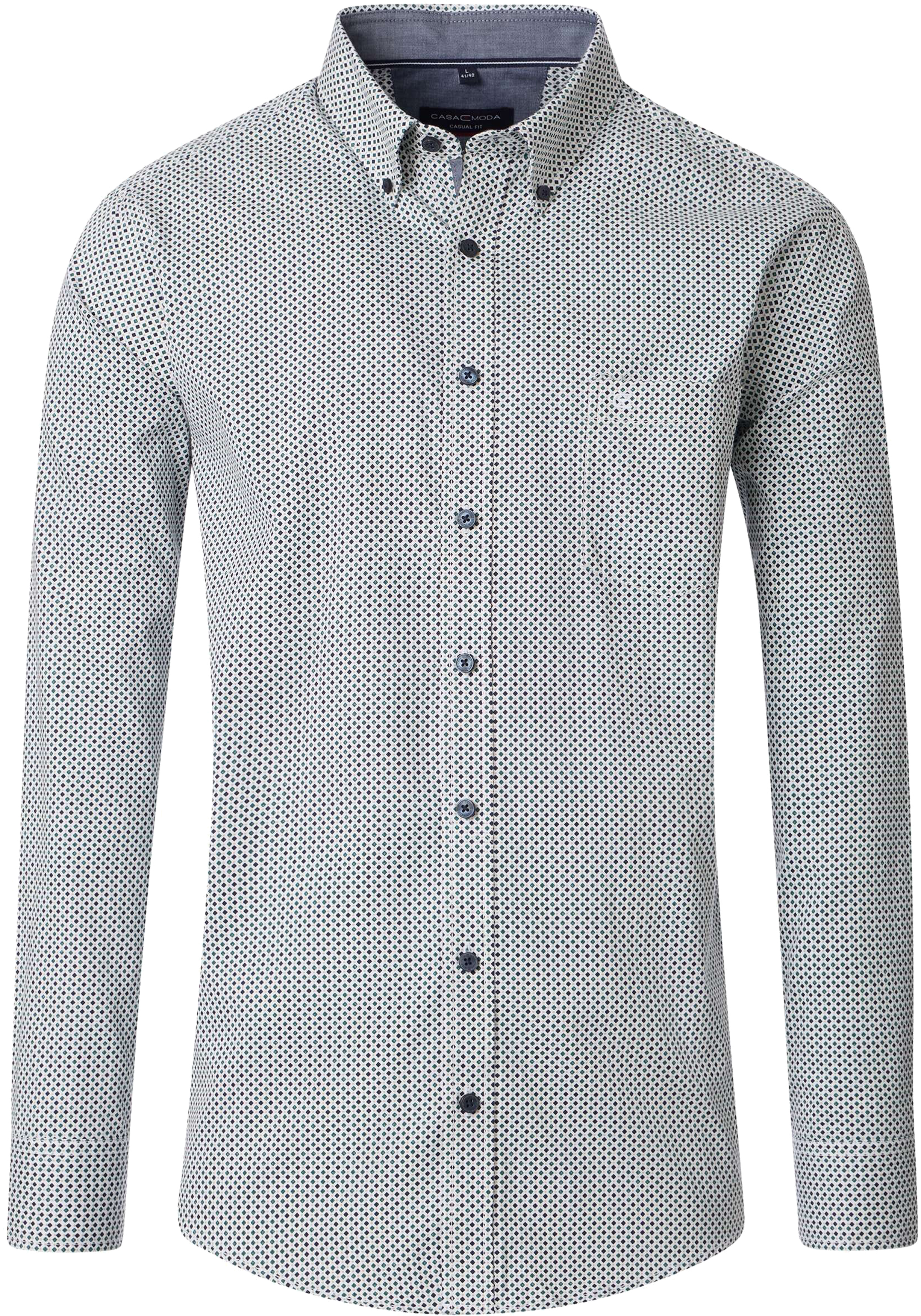 CASA MODA Sport casual fit overhemd, twill, wit met blauw en petrol dessin