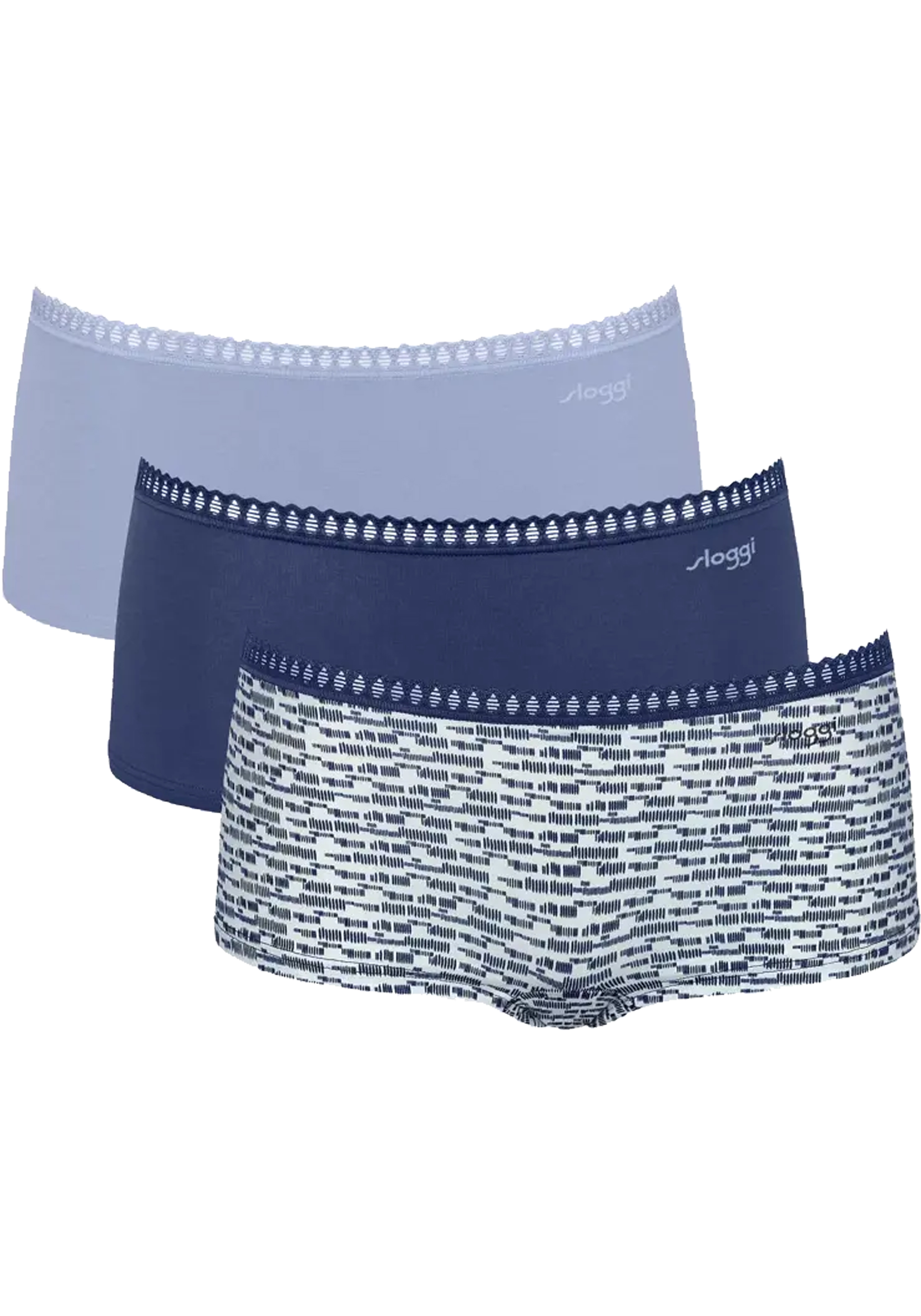Sloggi Women GO Crush Short (3-pack), dames boxer, lichtblauw, donkerblauw, print