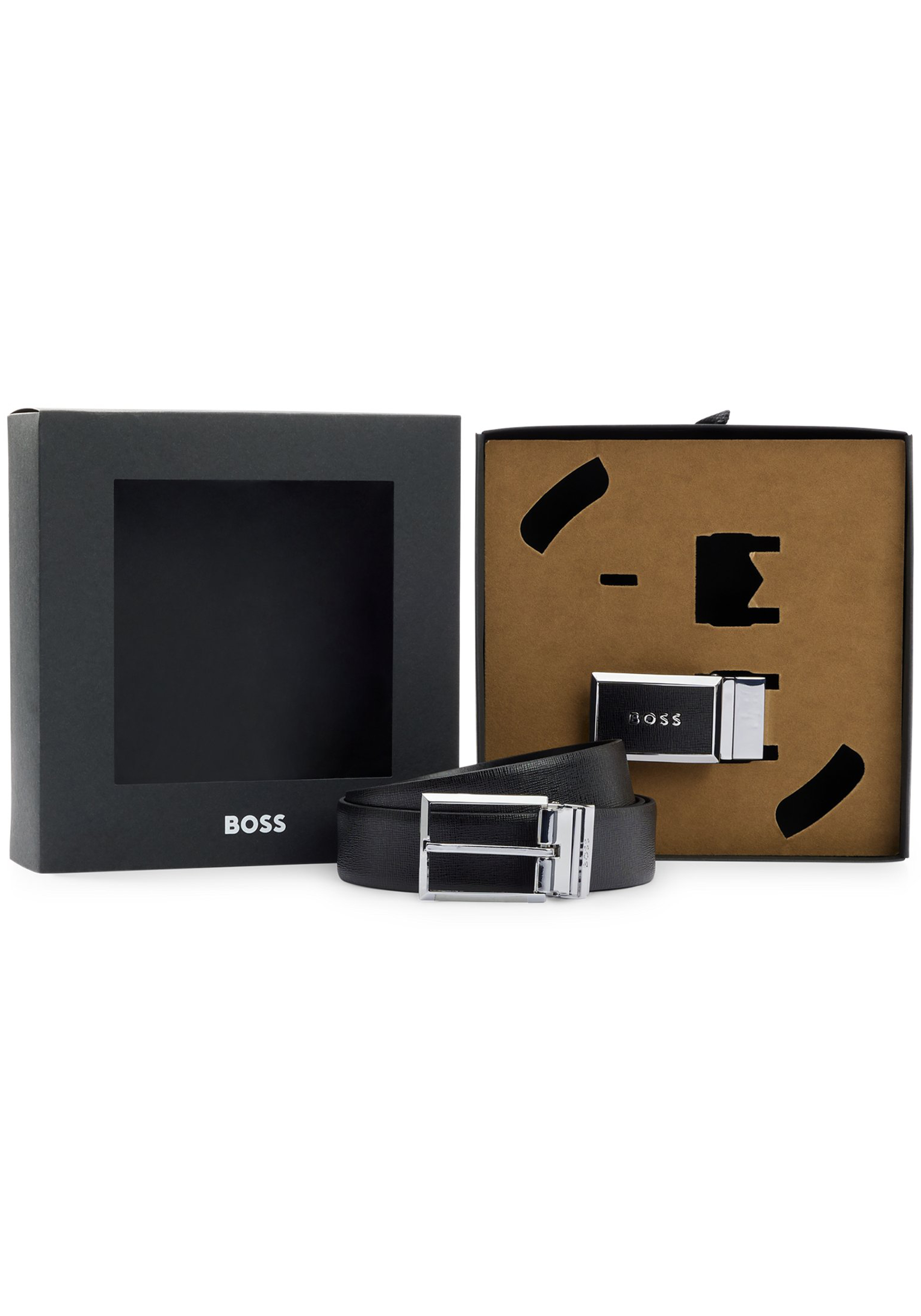 HUGO BOSS leren riem cadeau, heren riem in geschenkverpakking, zwart