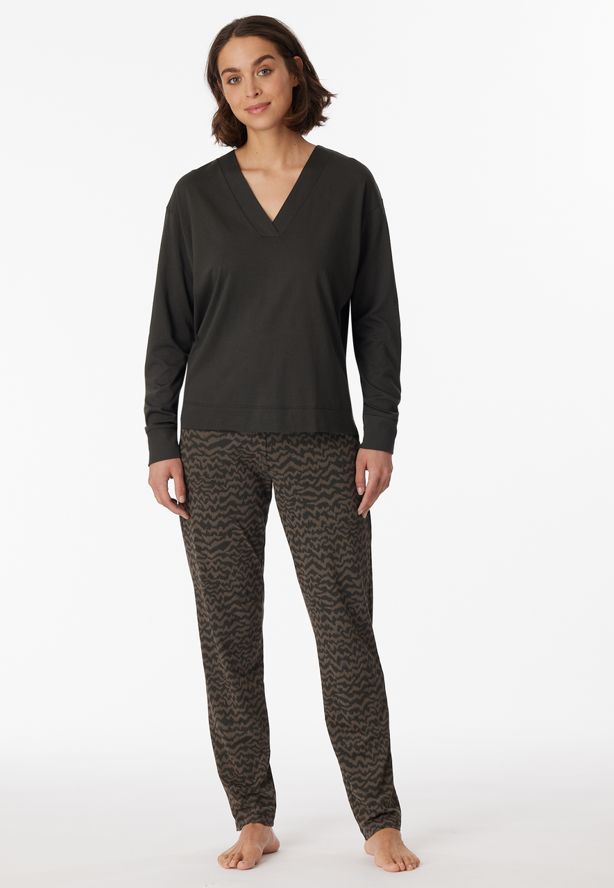 SCHIESSER Modern Nightwear pyjamaset, dames pyjama lang modal oversized V-hals antraciet