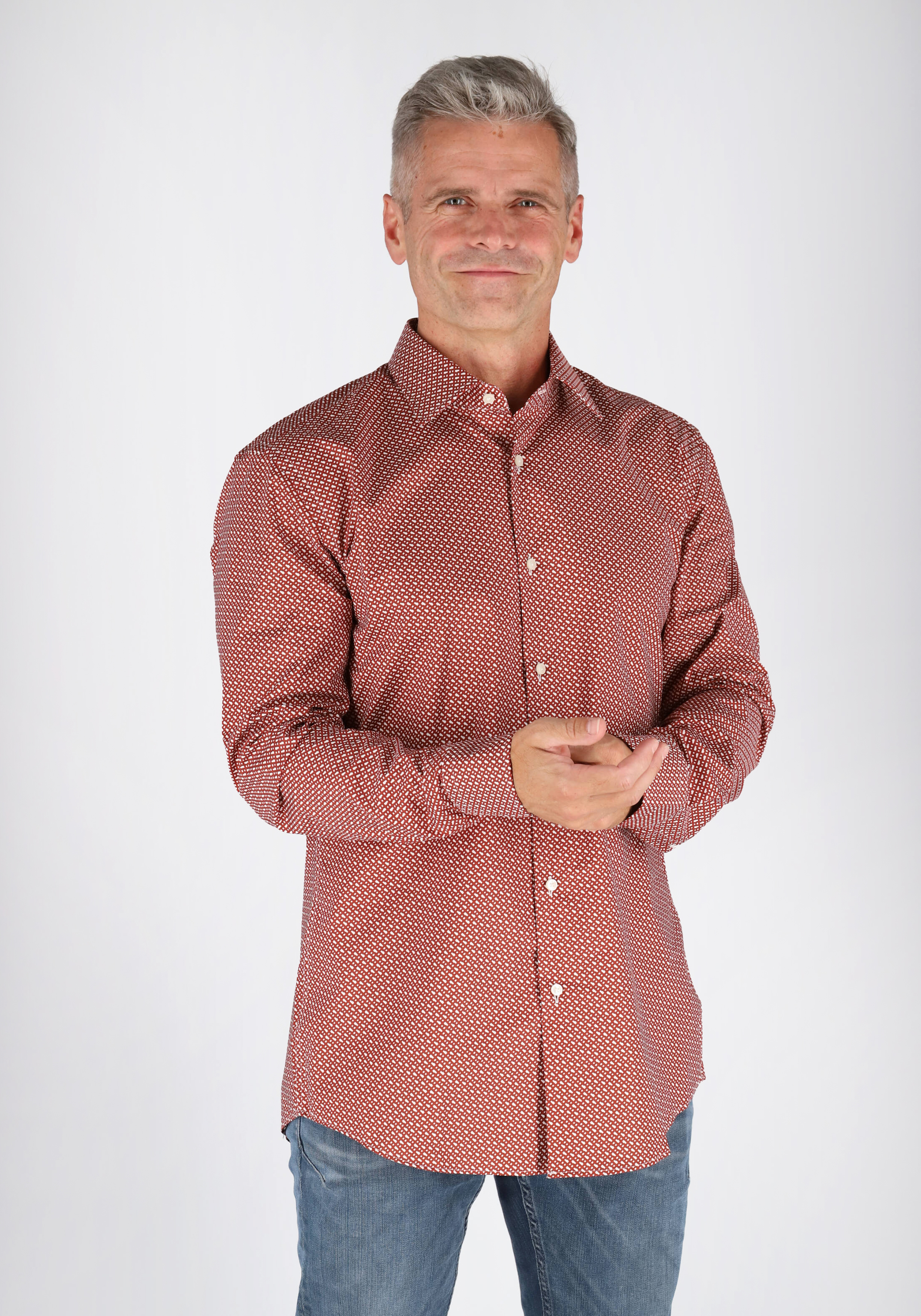 HUGO BOSS Hank slim fit overhemd, popeline, rood dessin