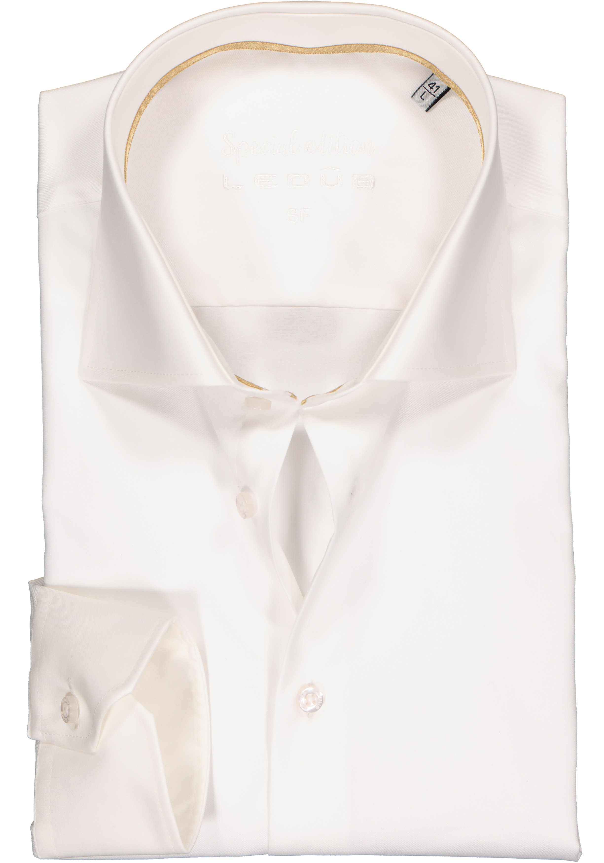Ledub slim fit overhemd, mouwlengte 7, beige twill 