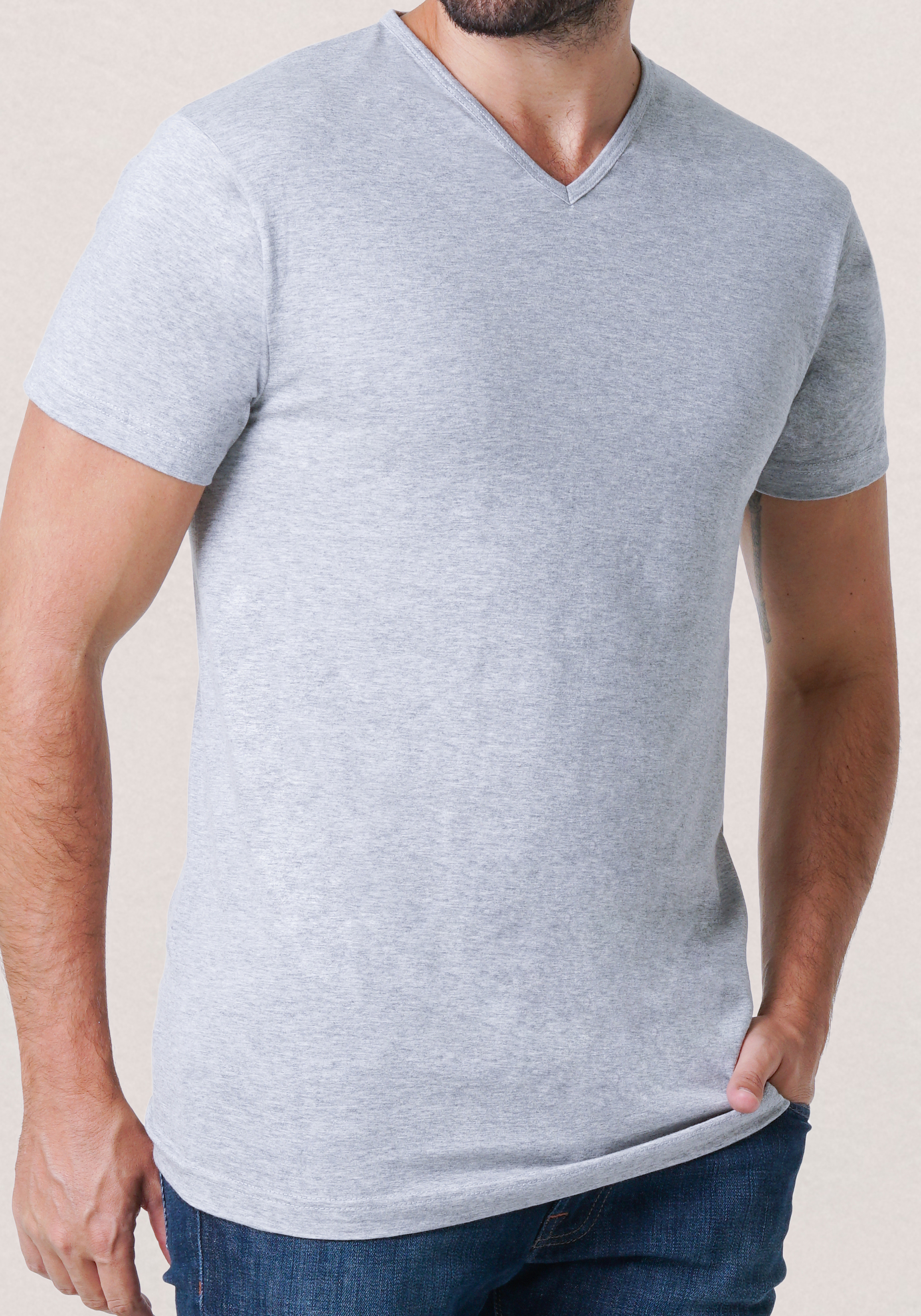 ALAN RED T-shirts Vermont (2-pack), V-hals, wit en  grijs melange