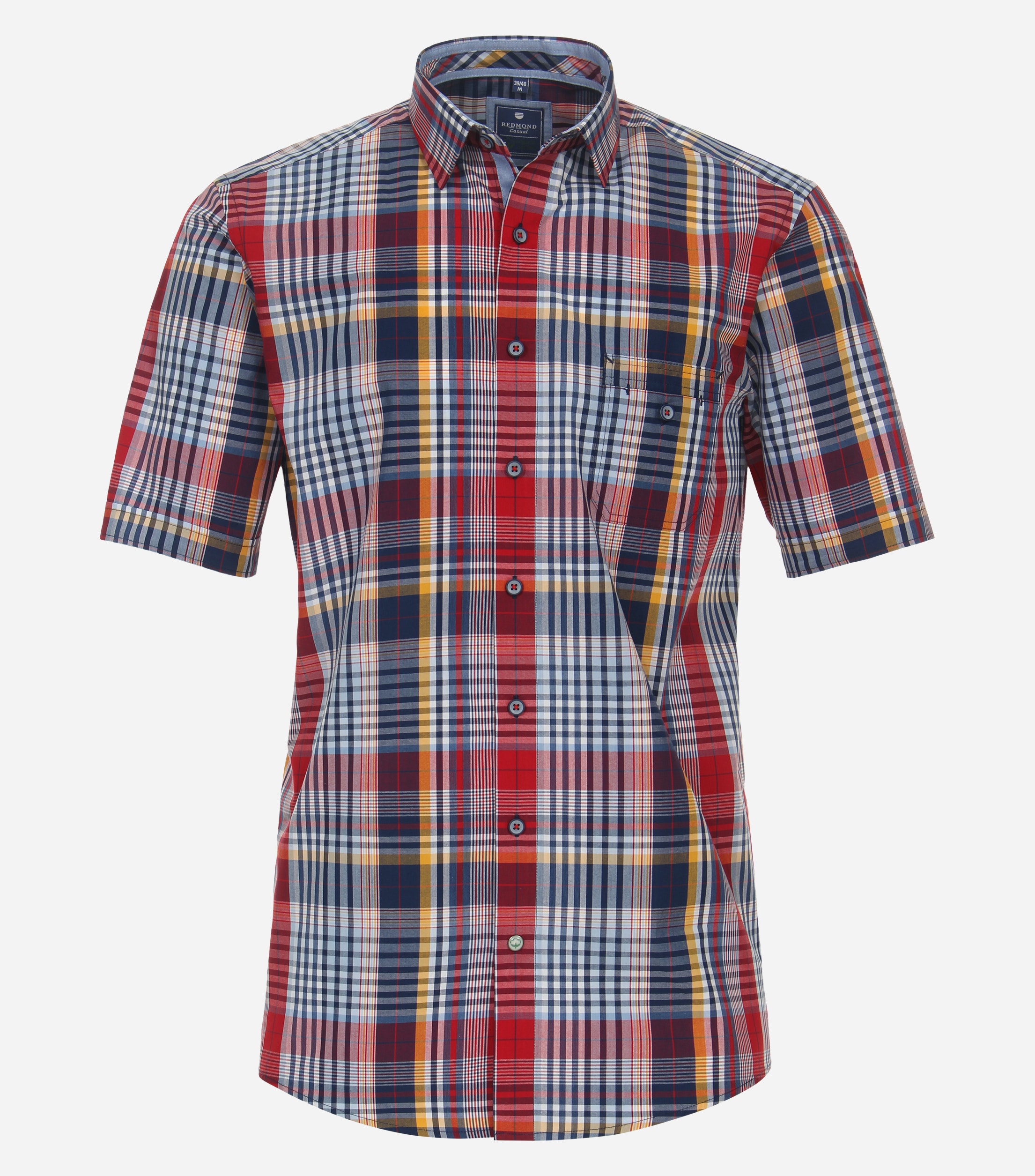 Redmond comfort fit overhemd, korte mouw, popeline, rood geruit
