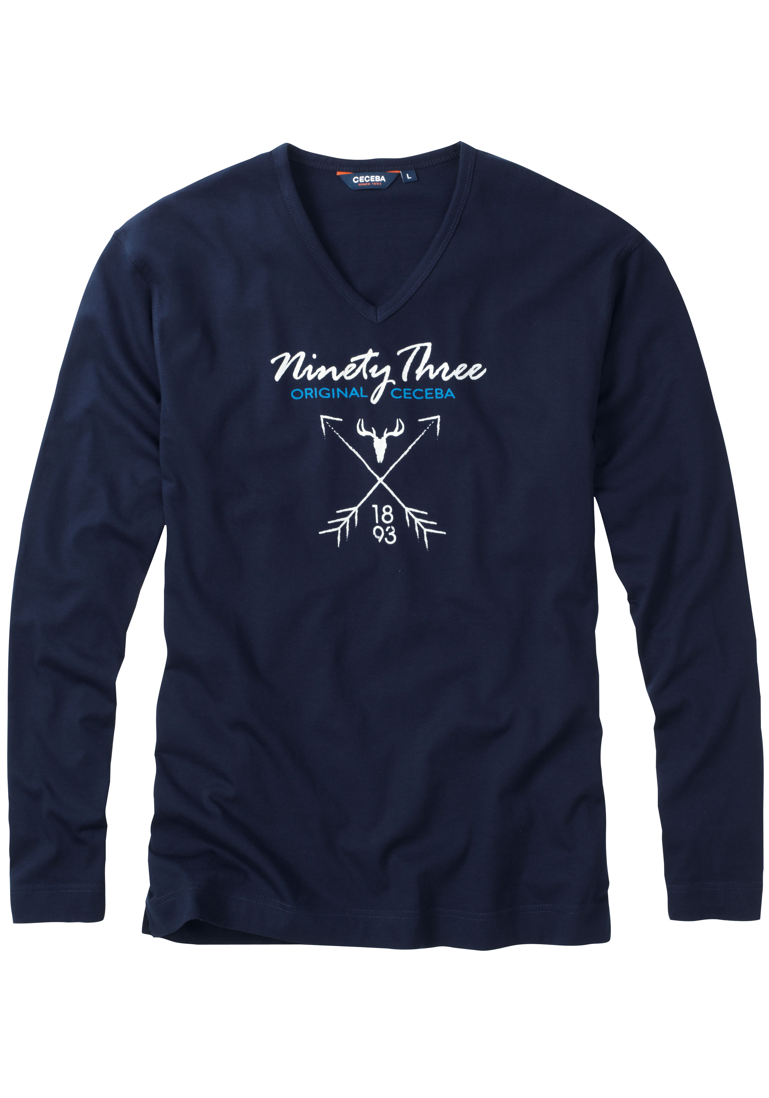 Ceceba heren T-shirt lange mouw met V-hals (1-pack), donkerblauw