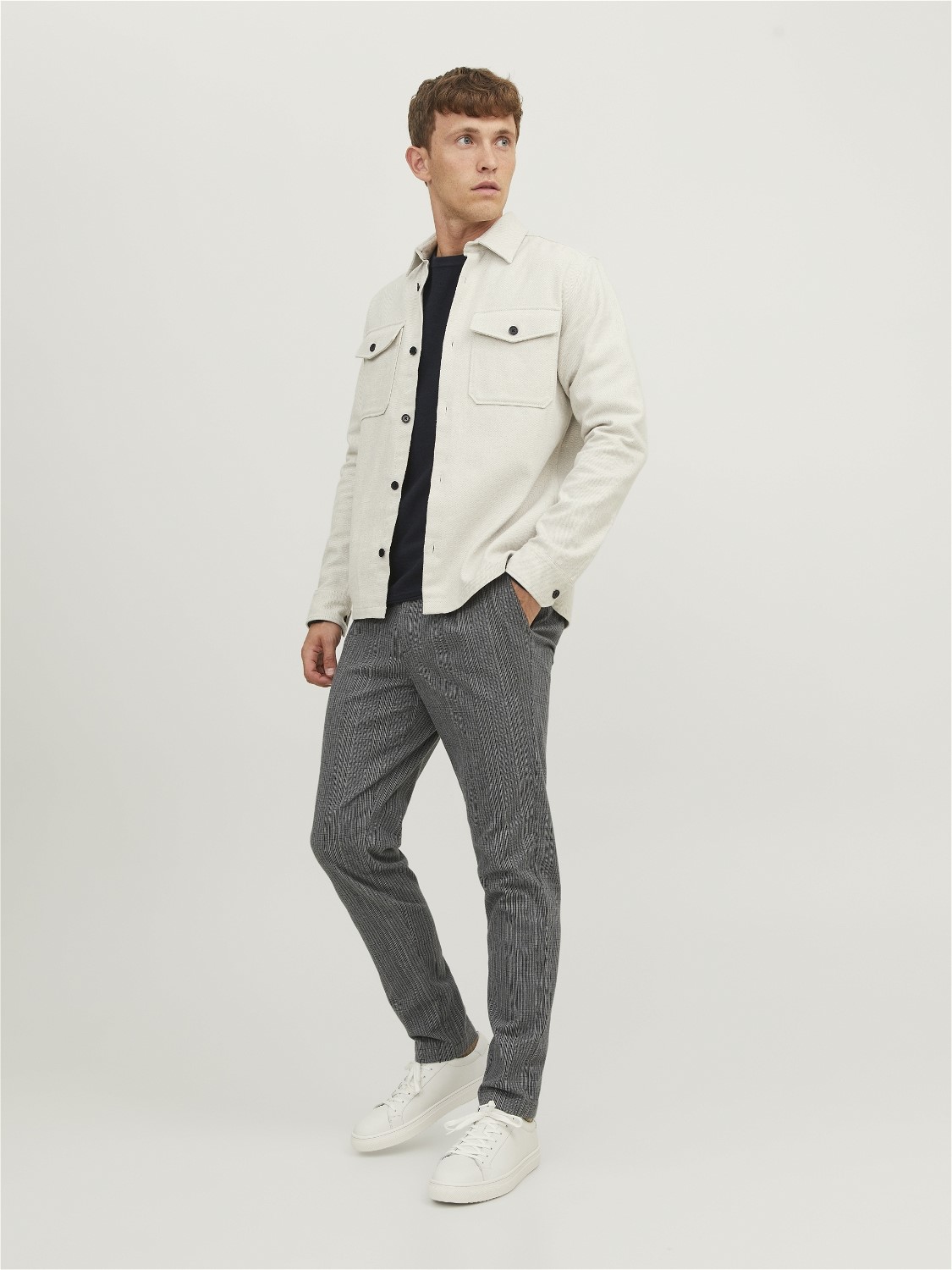 JACK & JONES Ace Harvey Winter Chino loose fit, heren chino, lichtgrijs melange geruit