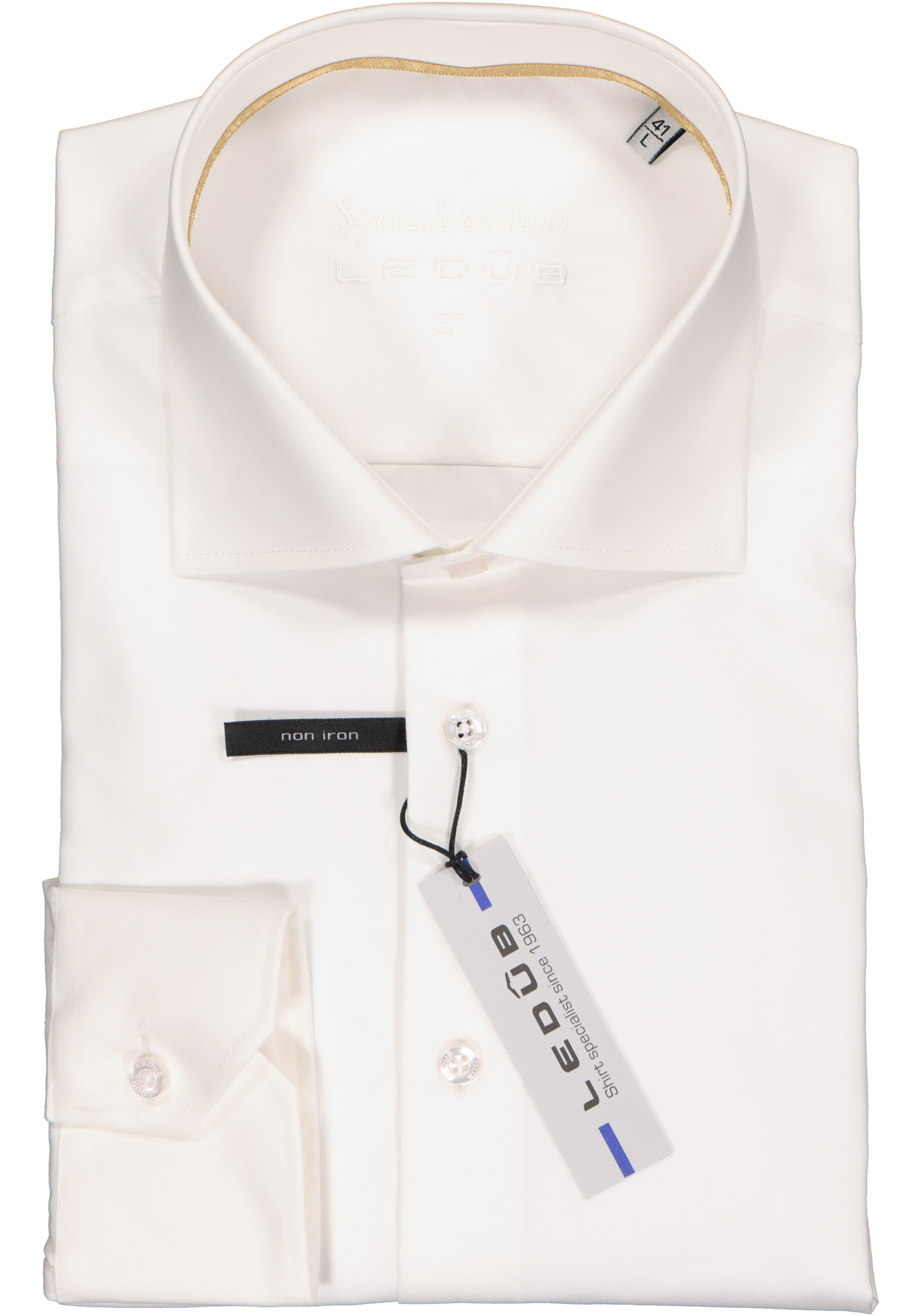 Ledub slim fit overhemd, mouwlengte 7, beige twill 