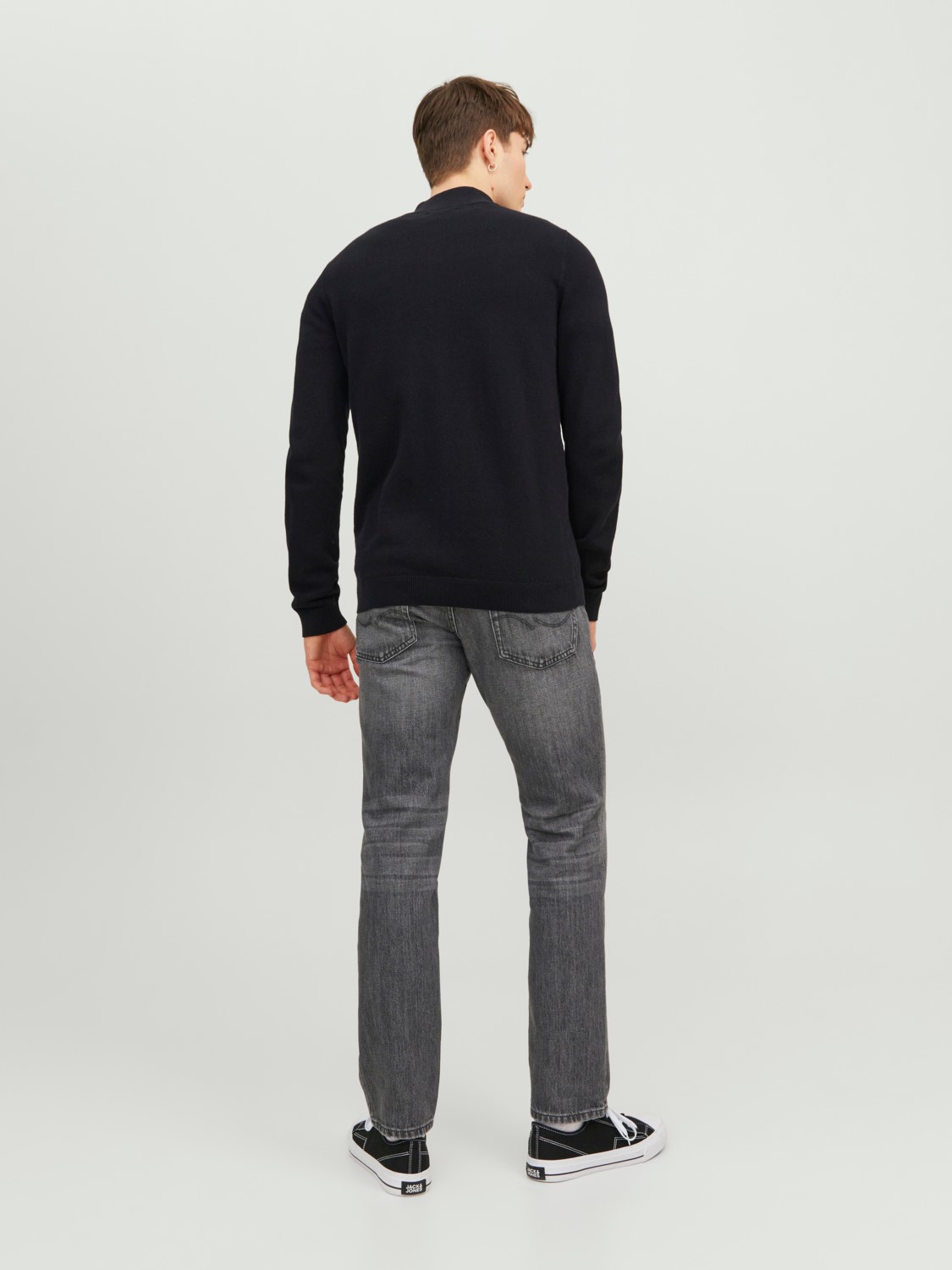 JACK & JONES Hill knit turtle zip cardigan slim fit, heren vest katoen met turtleneck, zwart
