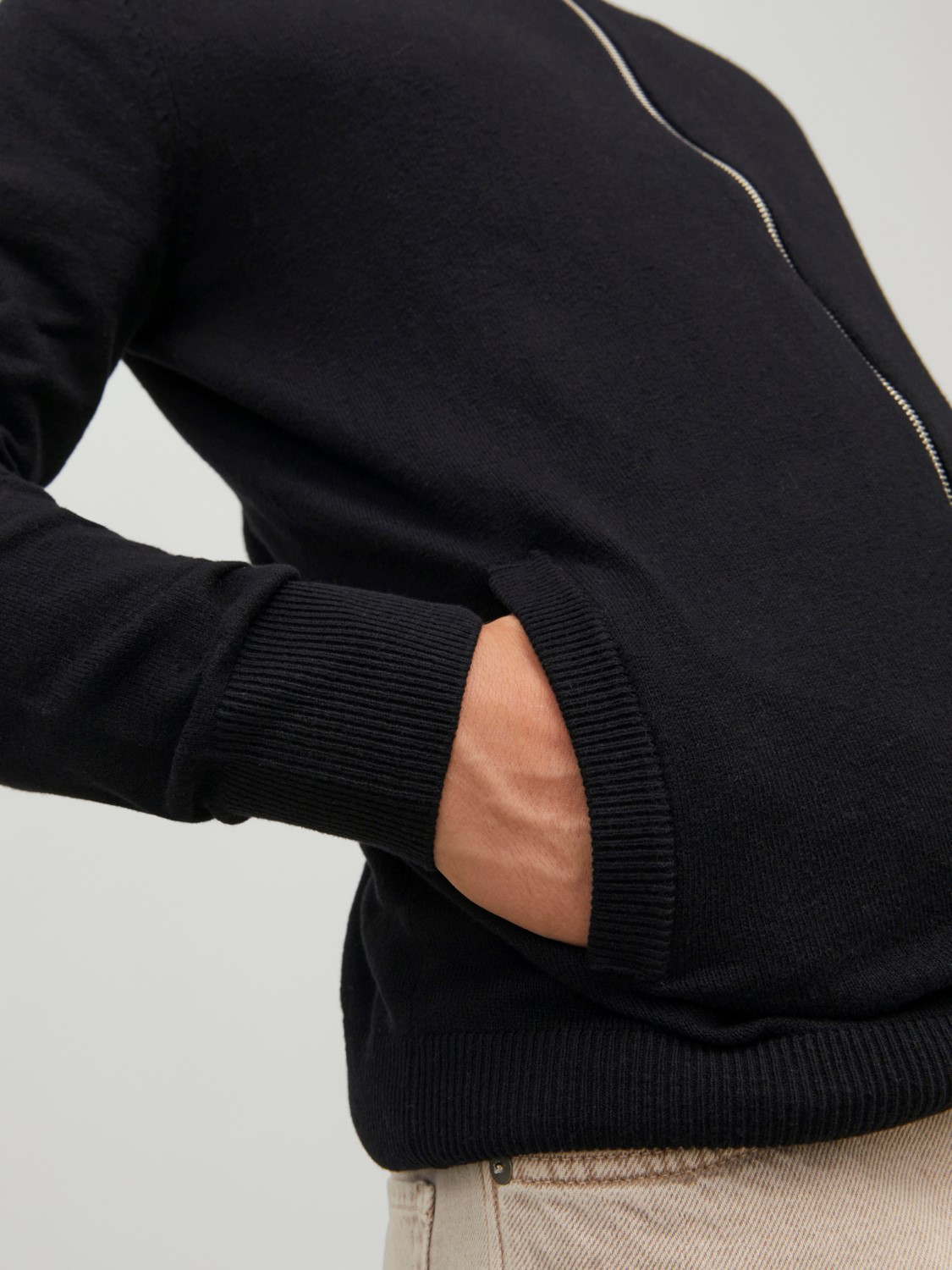 JACK & JONES Emil knit turtle zip cardigan slim fit, heren vest viscosemengsel met turtleneck, zwart
