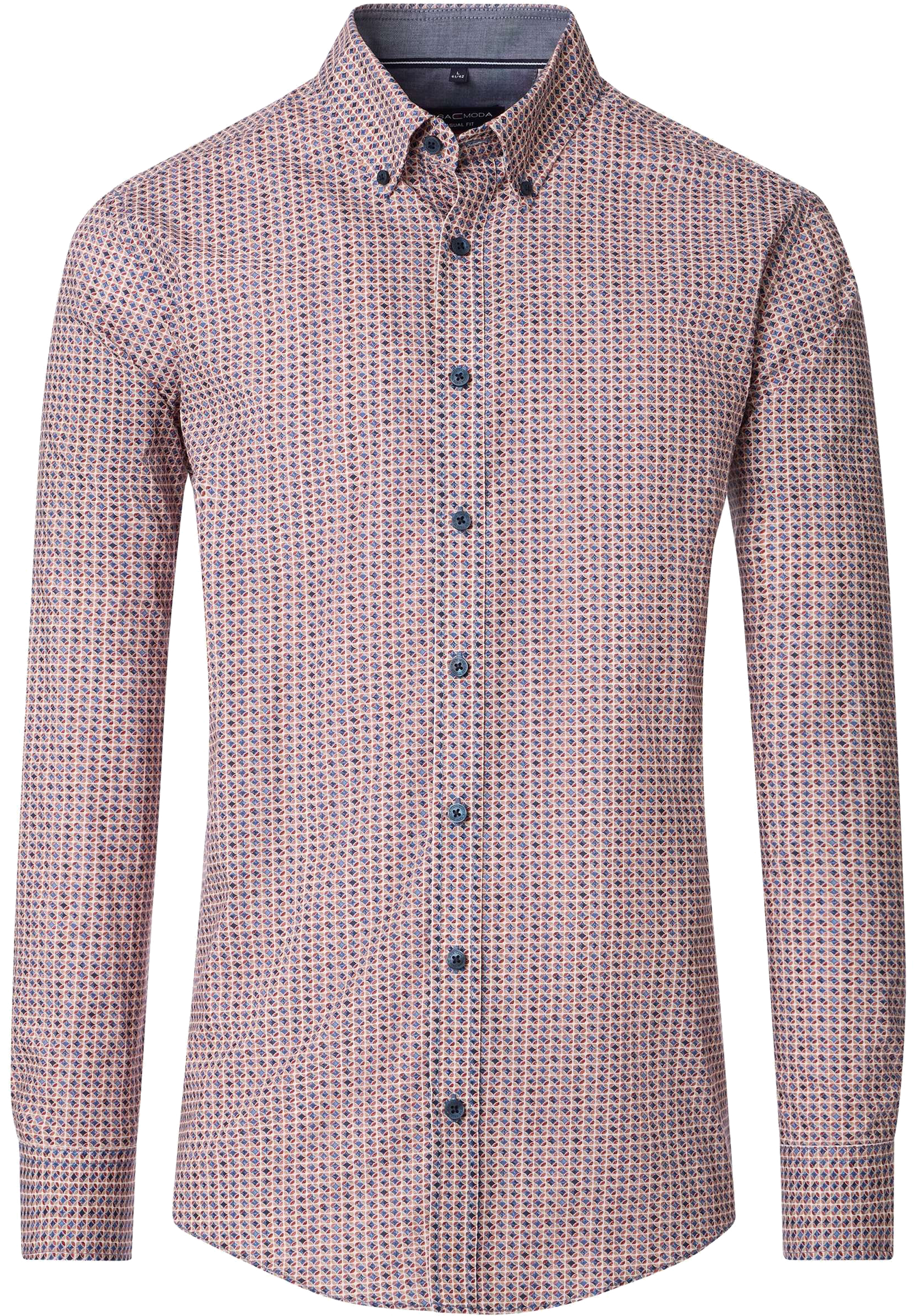 CASA MODA Sport casual fit overhemd, popeline, rood, met blauw en wit dessin