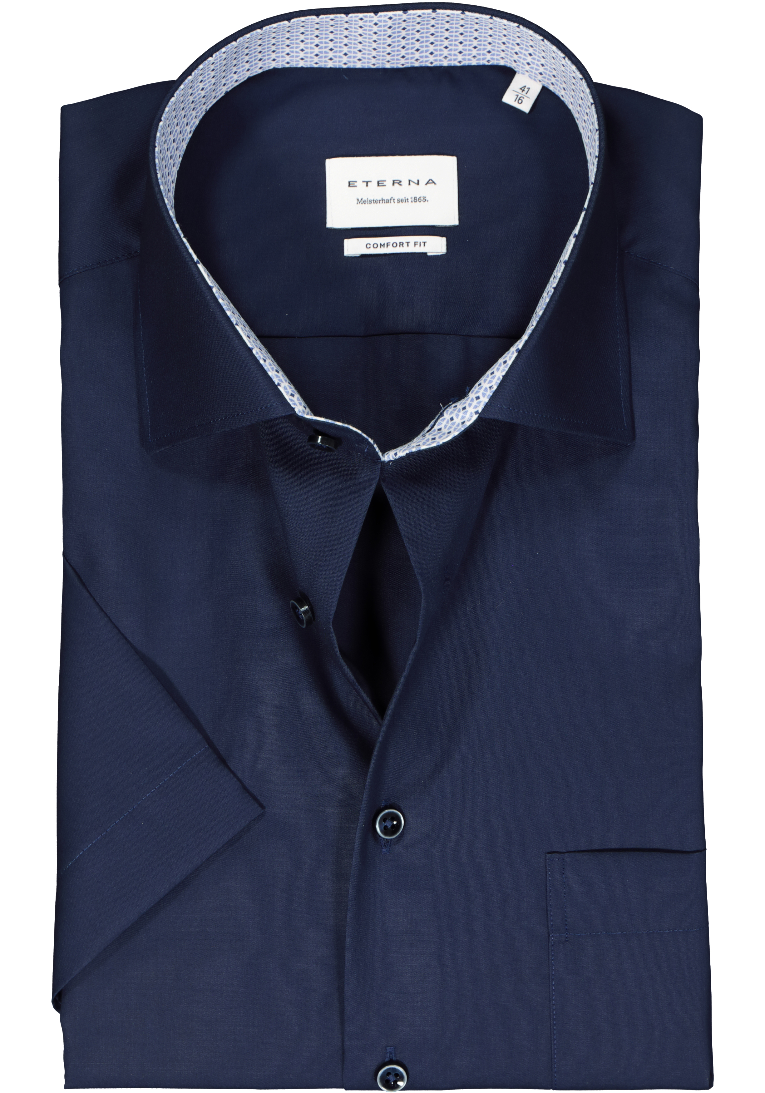 ETERNA comfort fit overhemd korte mouw, popeline, donkerblauw (contrast)