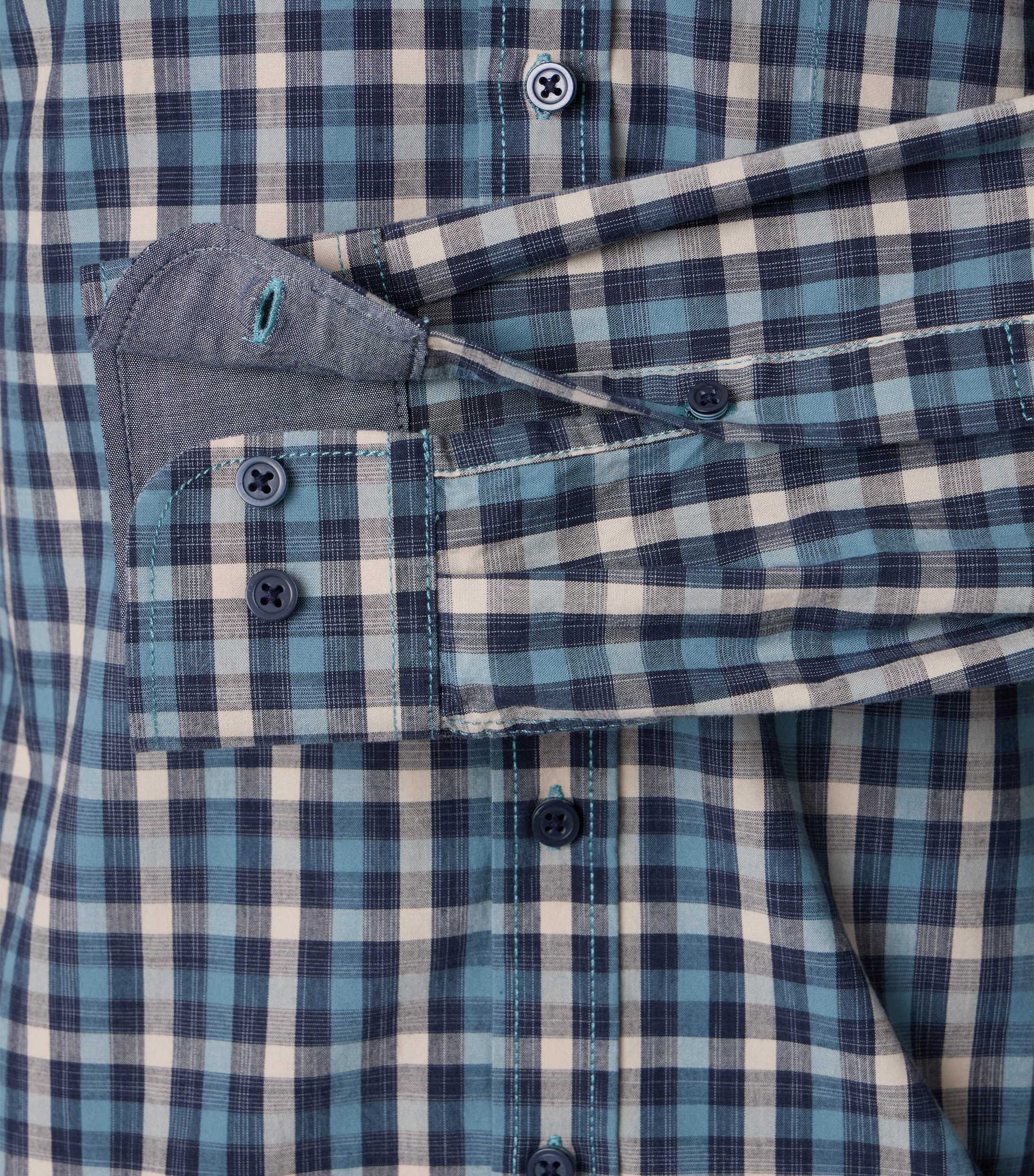 CASA MODA Sport casual fit overhemd, popeline, blauw met petrol en beige geruit