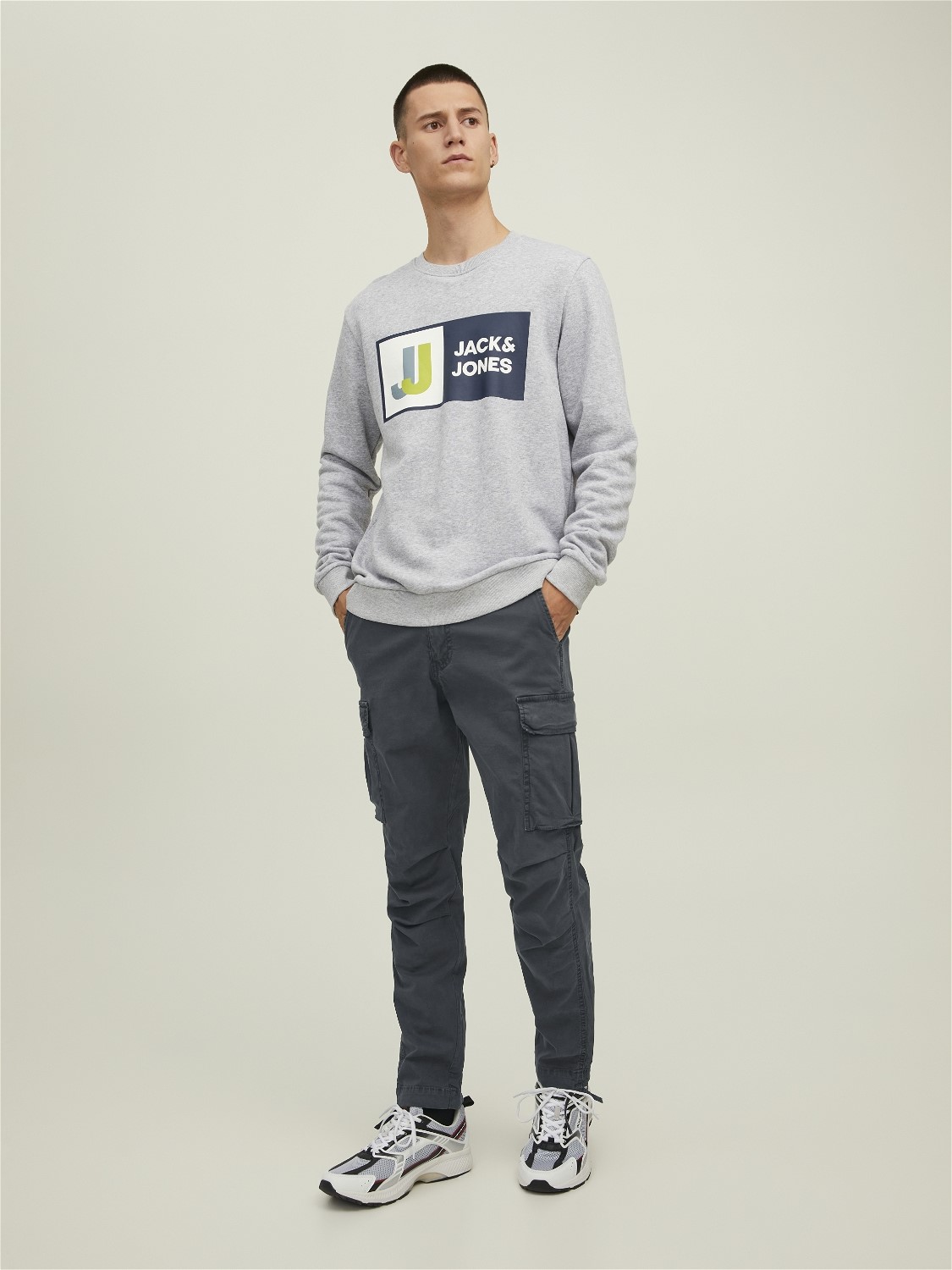JACK & JONES Ace Tucker Cargoa loose fit, heren cargo broek, donkergrijs