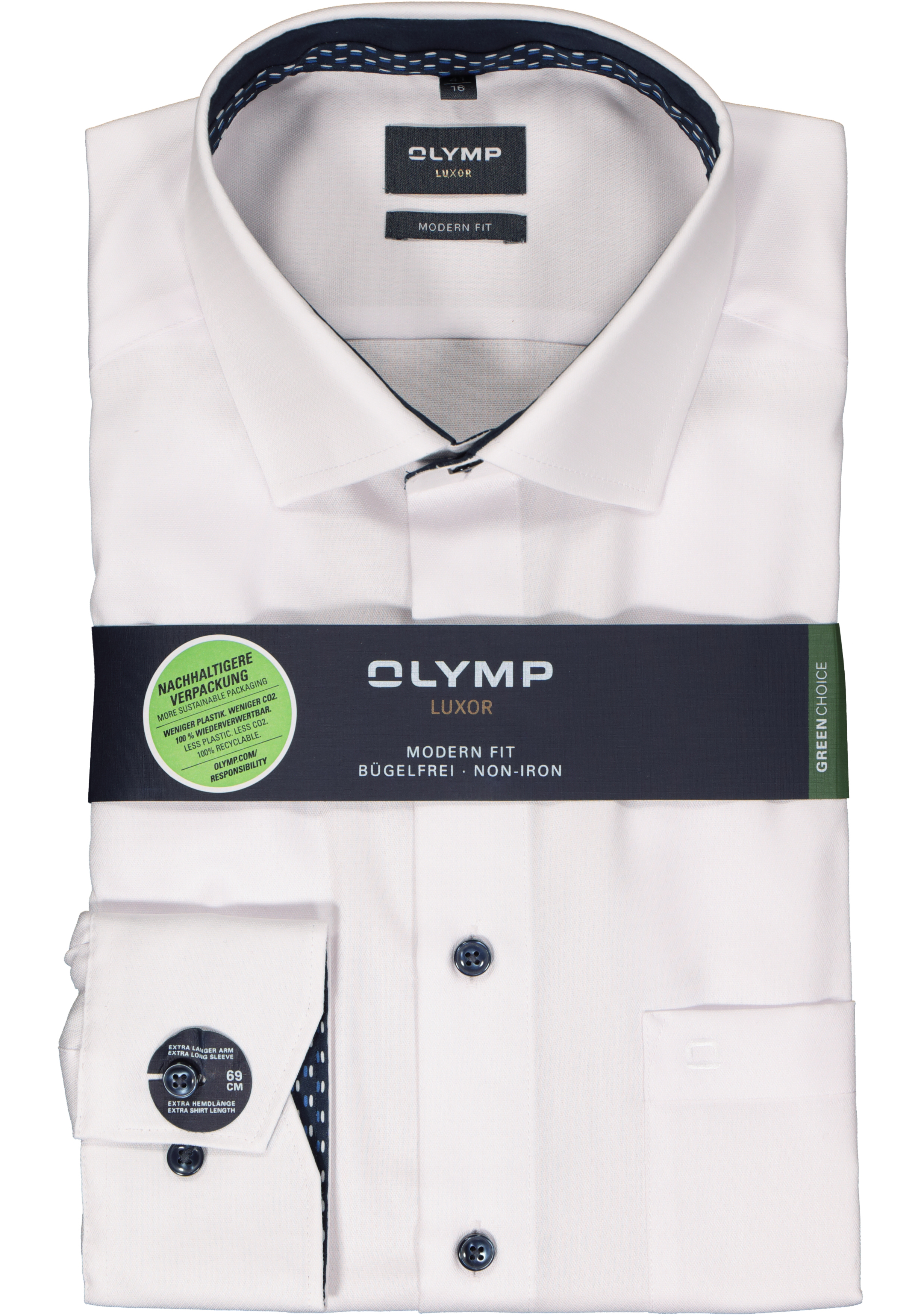 OLYMP modern fit overhemd, mouwlengte 7, structuur, wit (contrast)