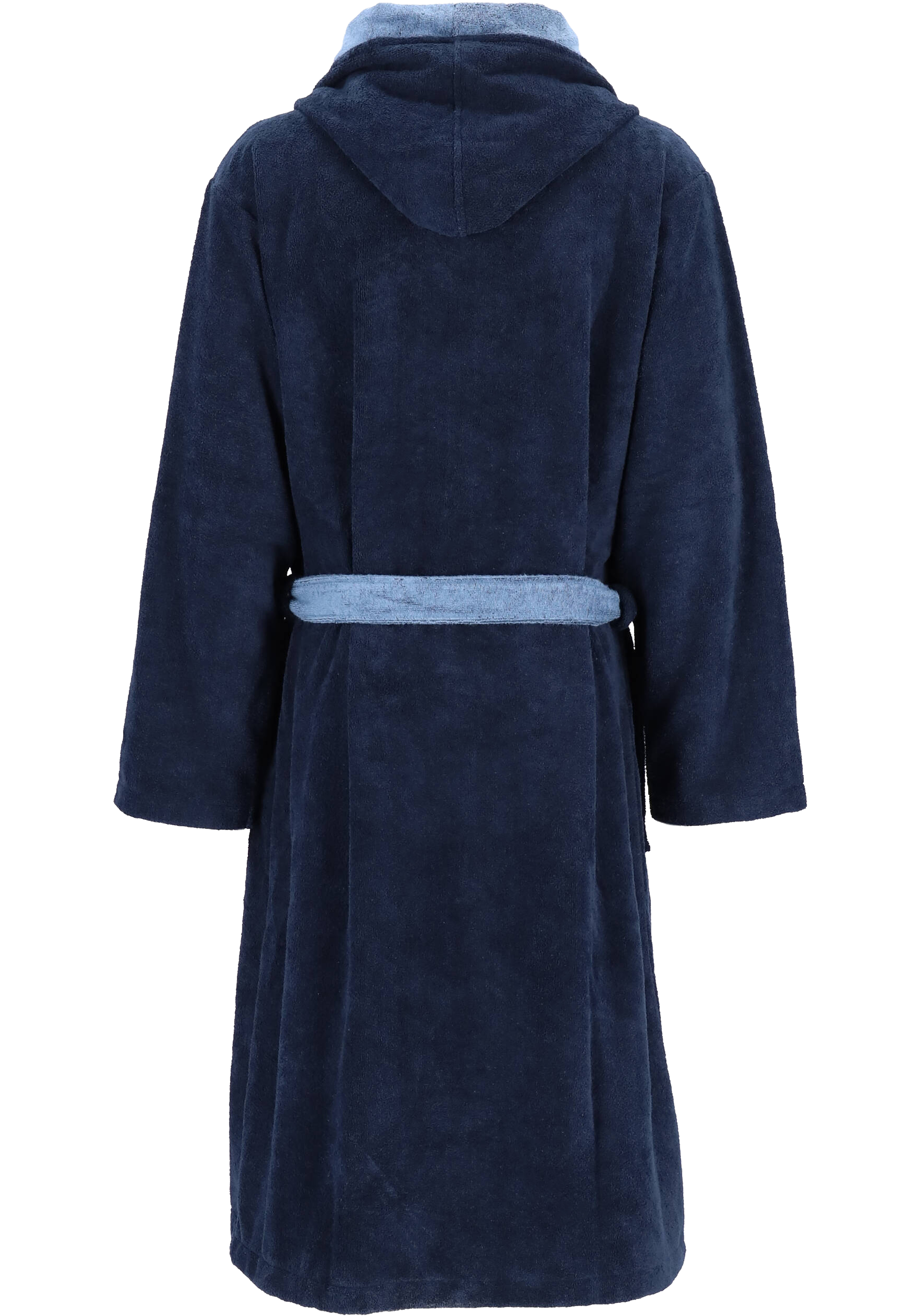 SCHIESSER heren badjas, ultralicht velours met capuchon, blauw met lichtblauw