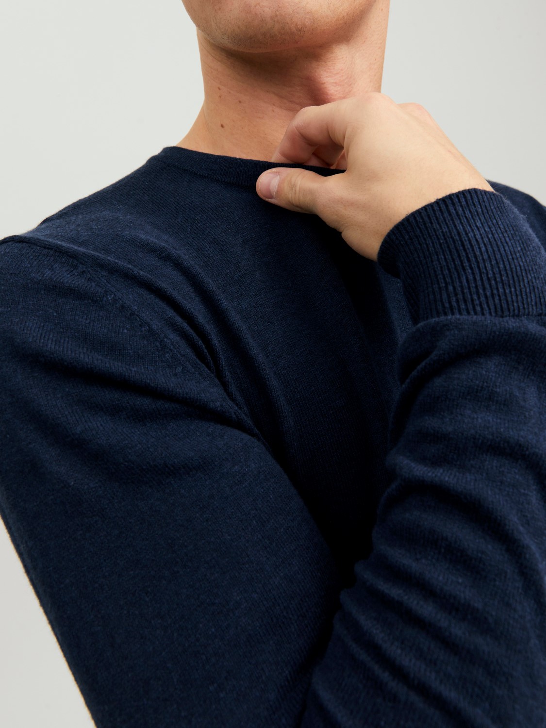 JACK & JONES Emil knit crew neck slim fit, heren pullover viscosemengsel met O-hals, blauw