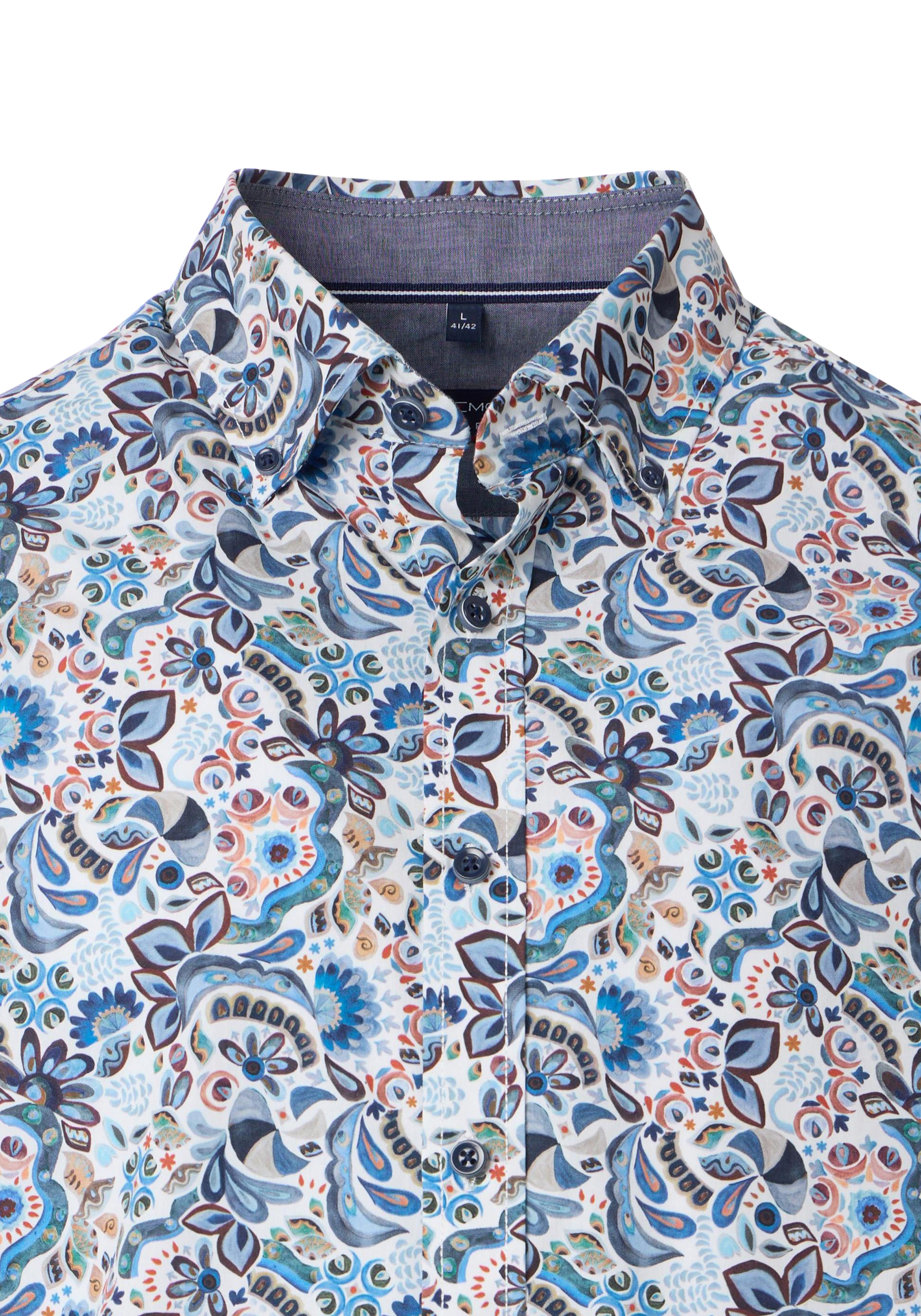 CASA MODA Sport casual fit overhemd, popeline, blauw met wit dessin