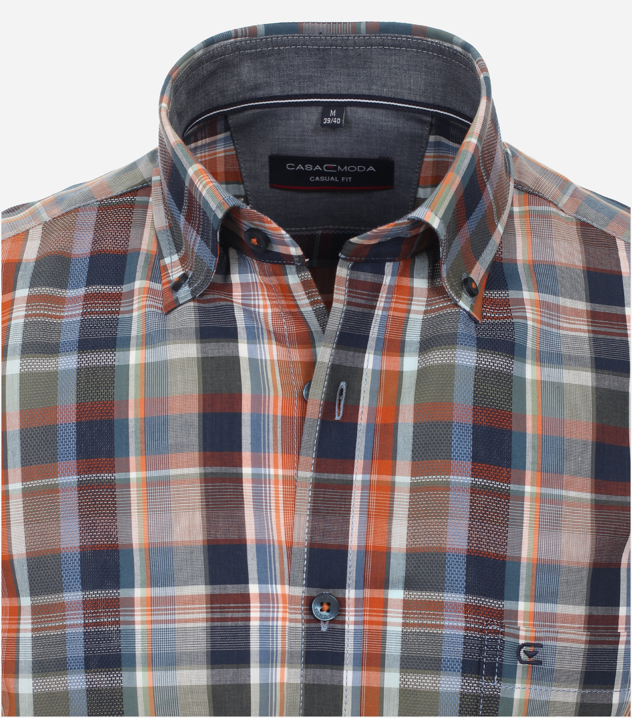 CASA MODA Sport casual fit overhemd, korte mouw, dobby, oranje geruit