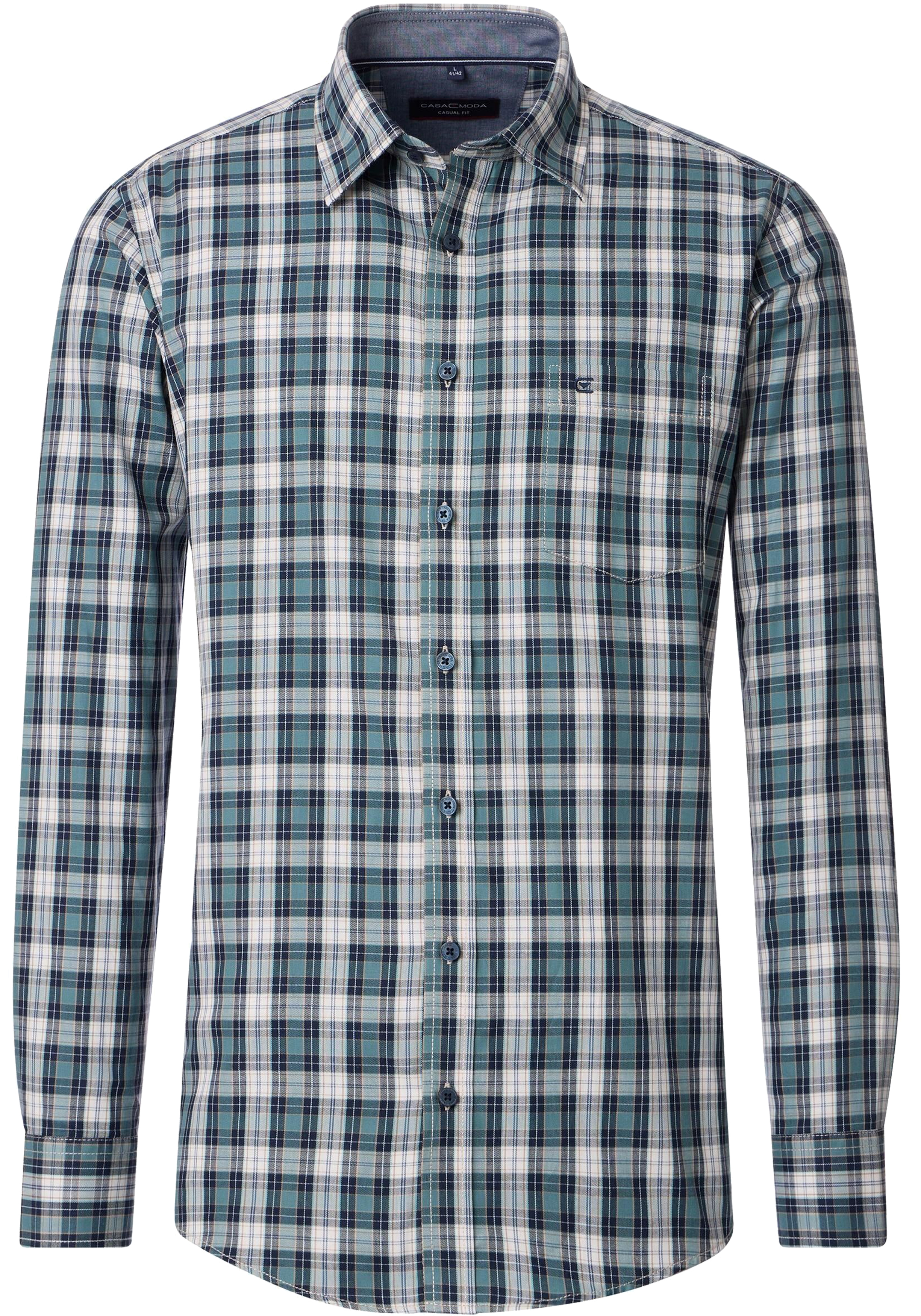 CASA MODA Sport casual fit overhemd, twill, groen met blauw, beige en wit geruit